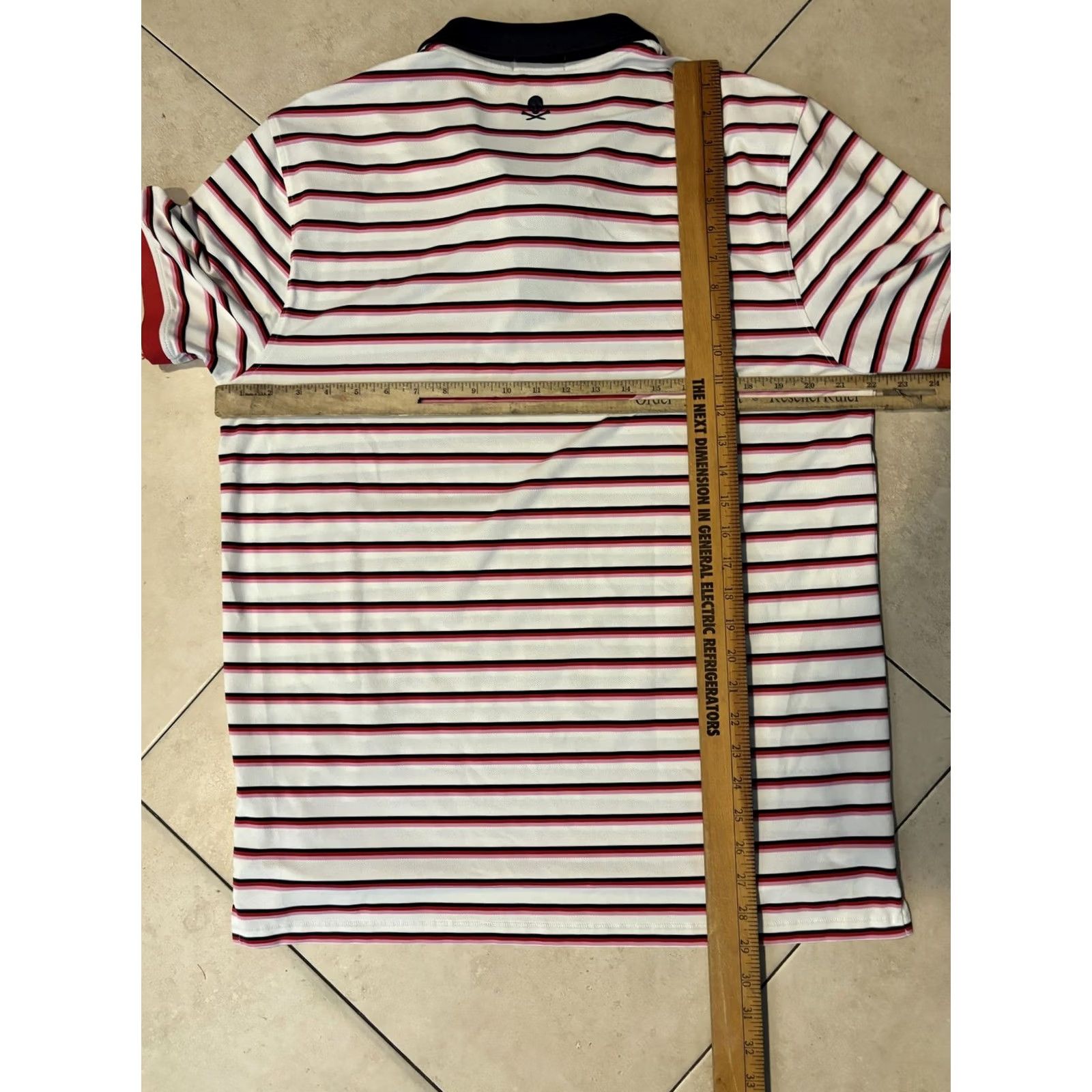 G/FORE G/FORE Polo Shirt Mens Large White Navy Red Striped Skull Golf Performance Shirt Size US L / EU 52-54 / 3 - 7 Thumbnail