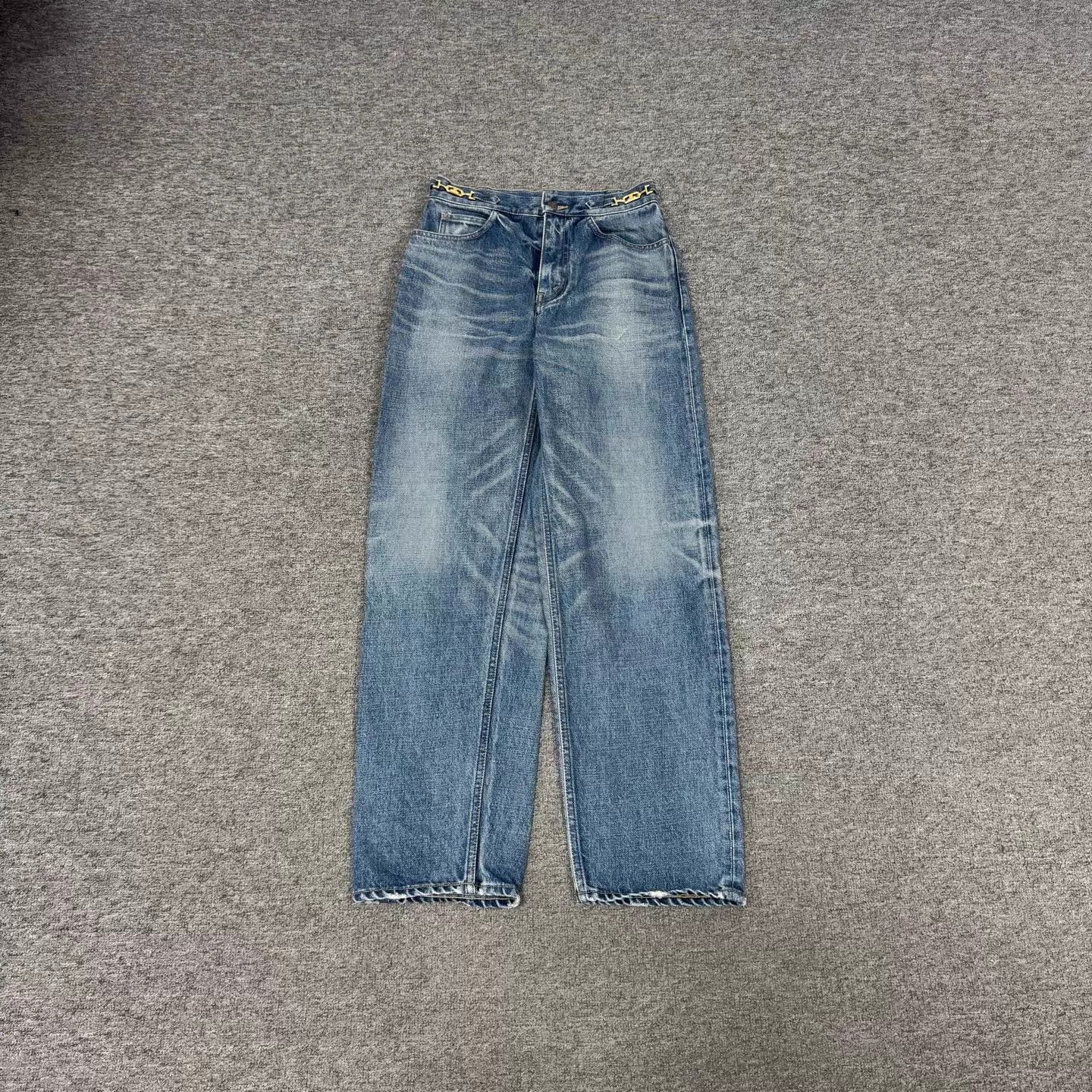 Celine Celine blue washed Triumph chain embroidered wide leg jeans Size 27" / US 4 / IT 40 - 1 Thumbnail