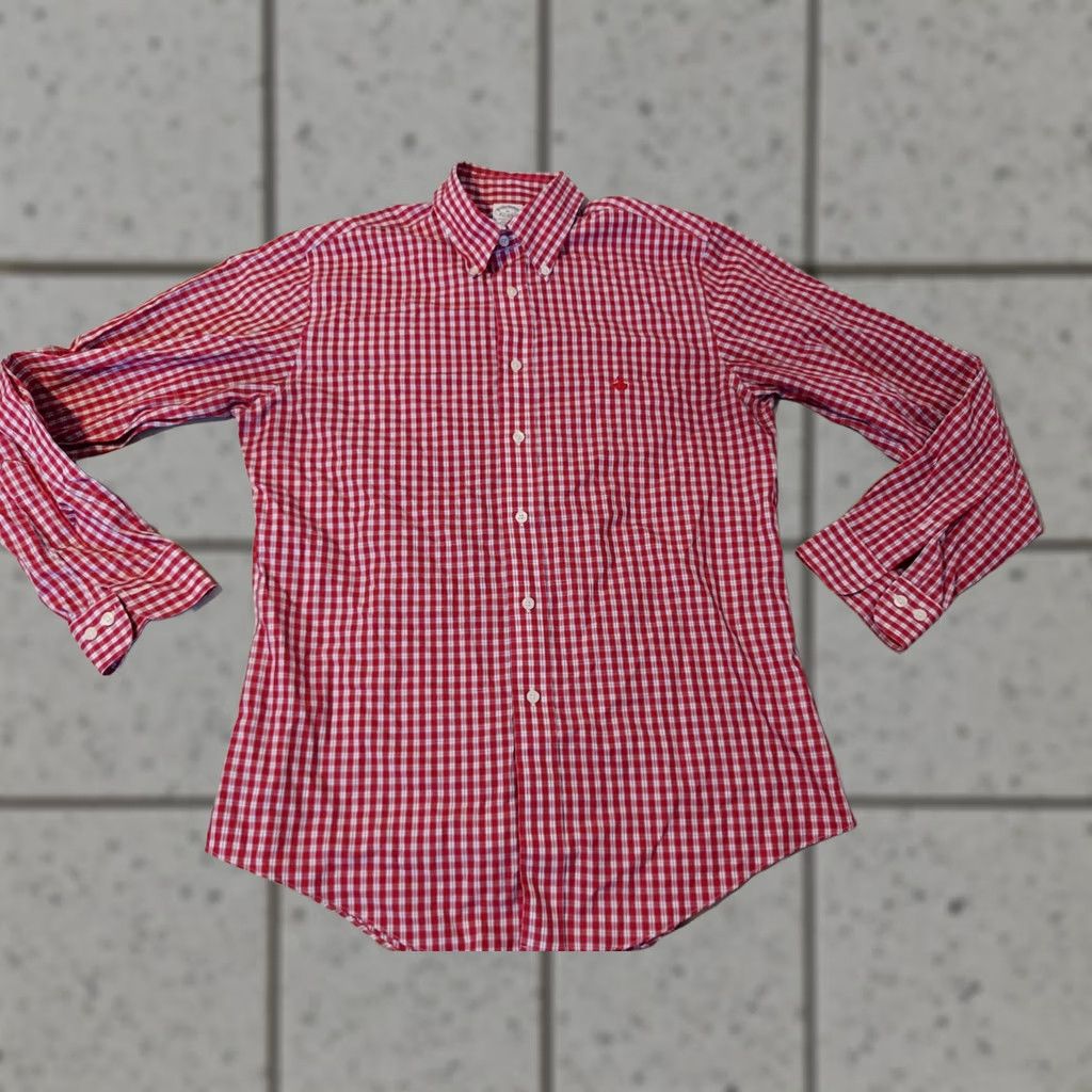 Brooks Brothers Mens Brooks Brothers Dress Shirt M Medium Red Button Cotton Size 40R - 1 Thumbnail