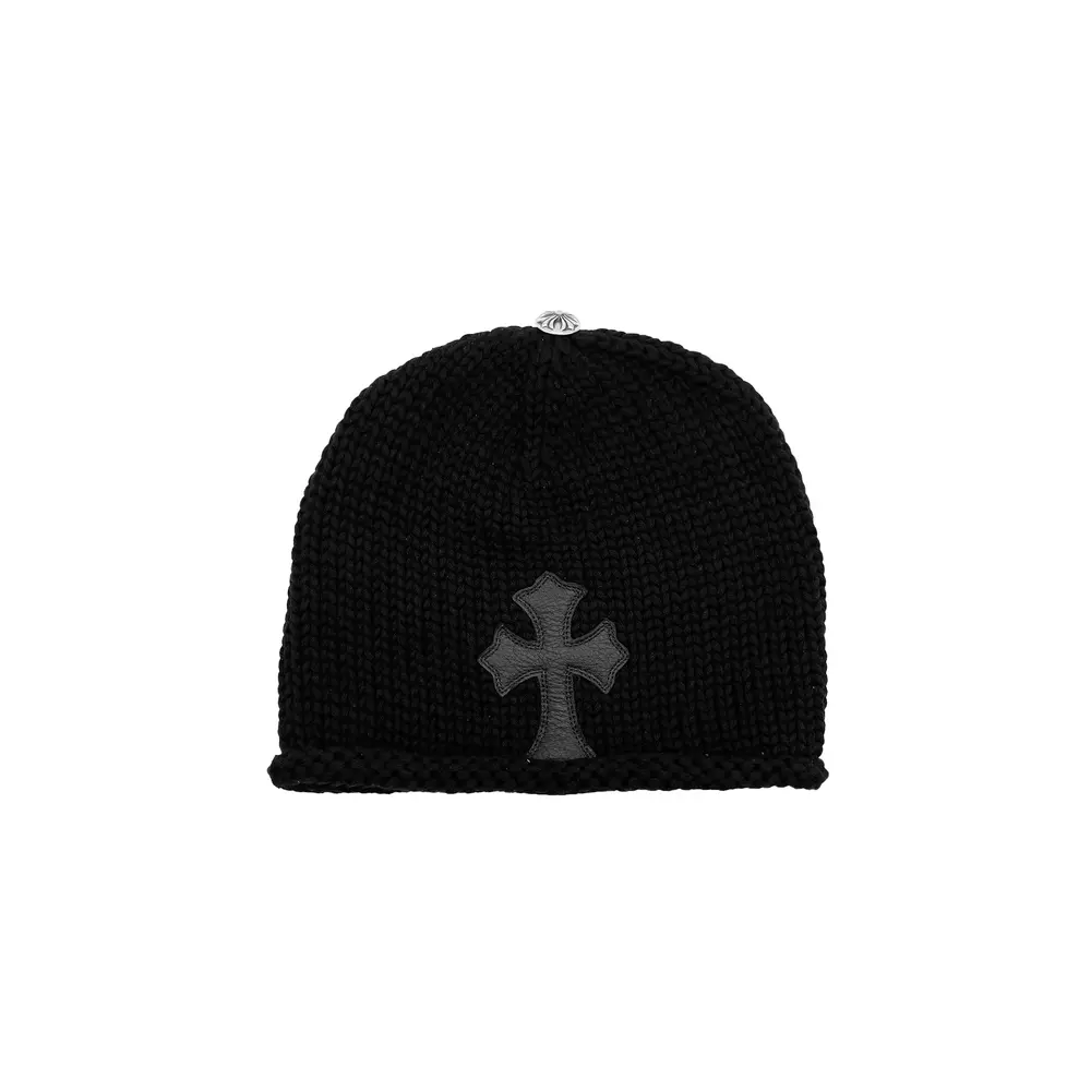 Chrome Hearts Chrome Hearts Cashmere Cross Leather Patch Black Beanie Size ONE SIZE - 1 Thumbnail