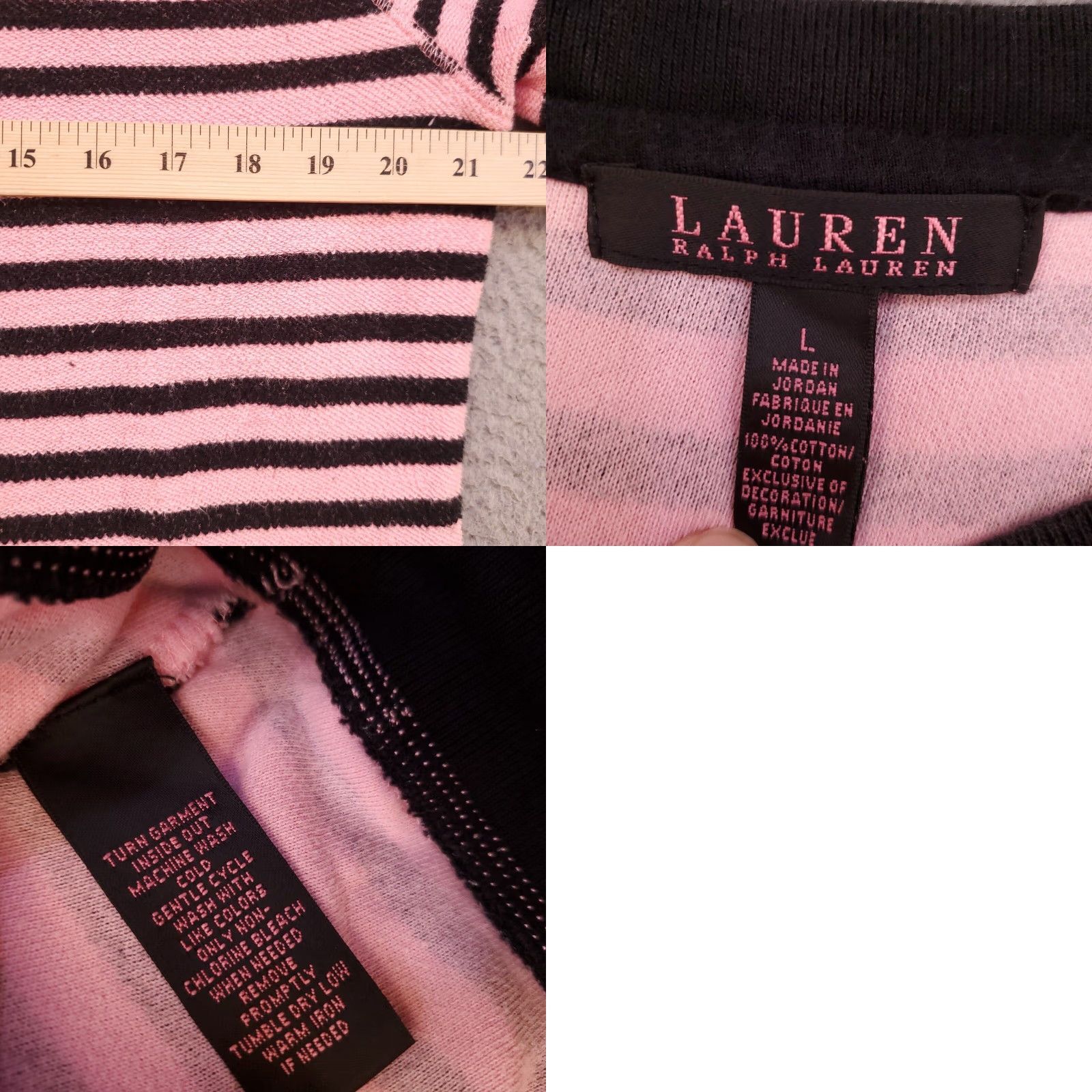 Ralph Lauren LAUREN RALPH LAUREN Womens Sweater Large Pink Striped Knit Drawstring Waist Boat Neck Preppy Size L / US 10 / IT 46 - 8 Thumbnail