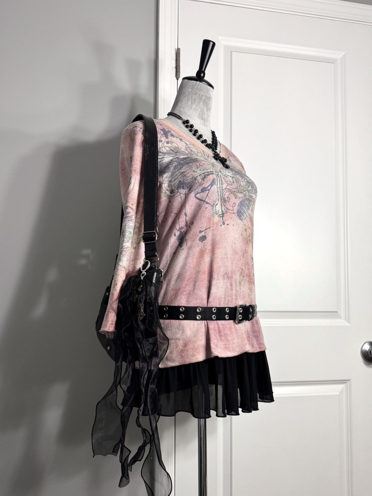 Other Oneworld Y2K Pink Grunge Graphic Cross Top w/ Rhinestones Size L / US 10 / IT 46 - 7 Thumbnail