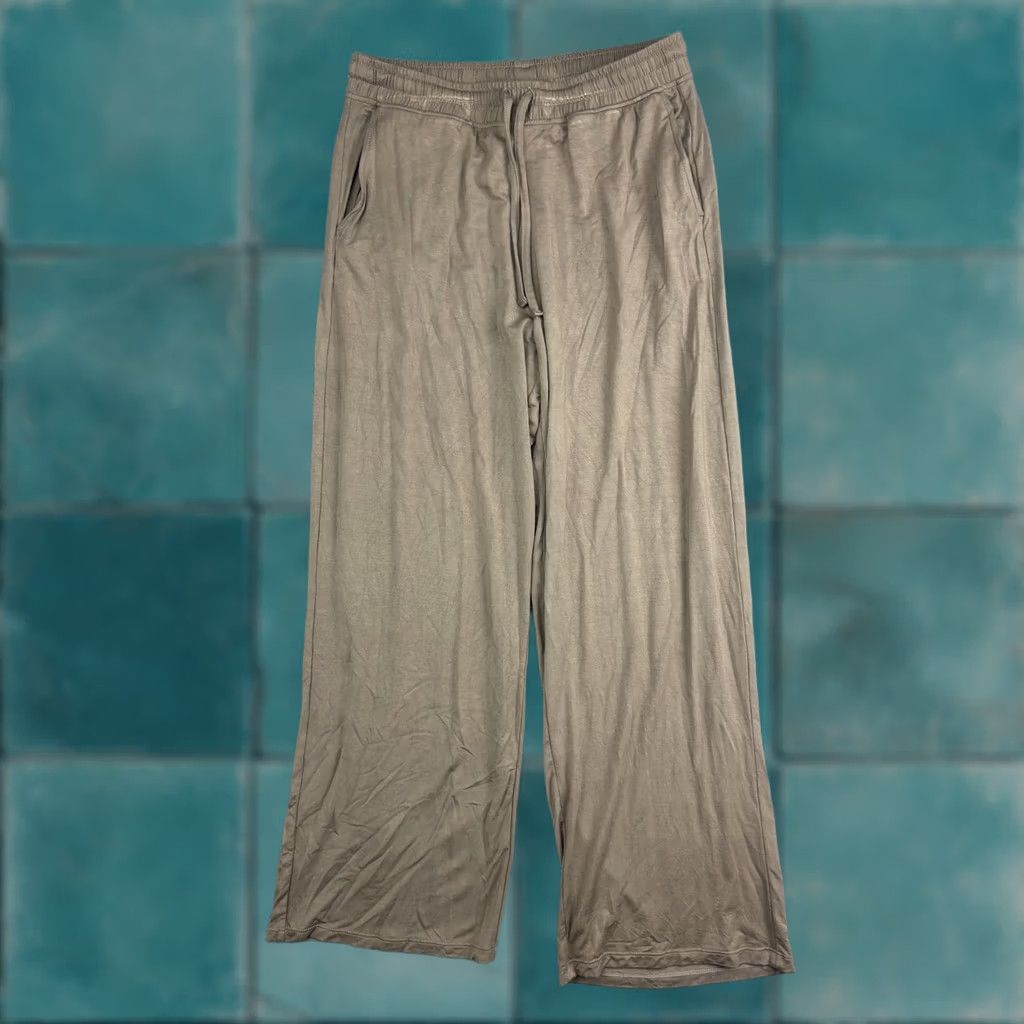 Vintage ODODOS Pants Womens Small Brown Wide-Leg Lounge Stretch Drawstring Pockets Soft Size 28" / US 6 / IT 42 - 1 Thumbnail