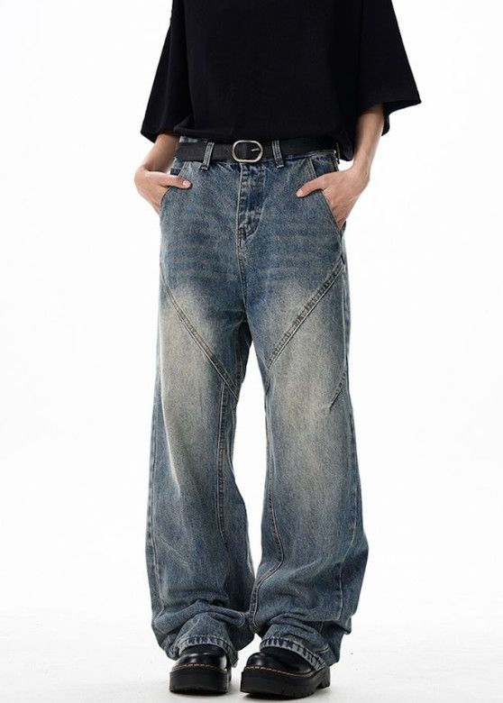 Vintage Men's wide-leg loose stitching high street baggy jeans Size US 32 / EU 48 - 1 Thumbnail