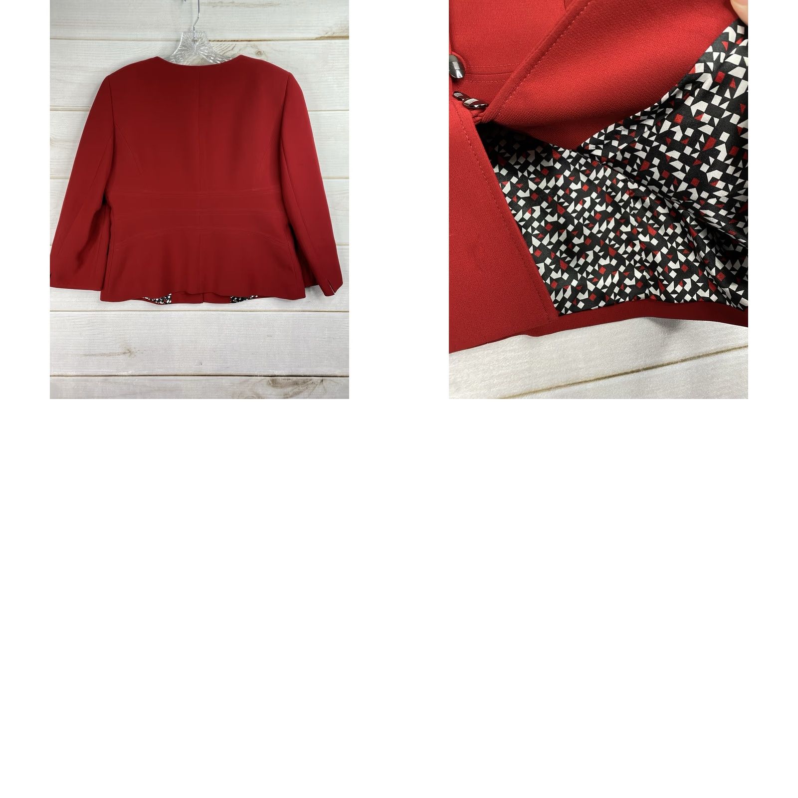Vintage Tahari Blazer Womens 12 Red 3/4 Sleeve Lined Single-Breasted Button Front Career Jacket Size XL / US 12-14 / IT 48-50 - 9 Thumbnail