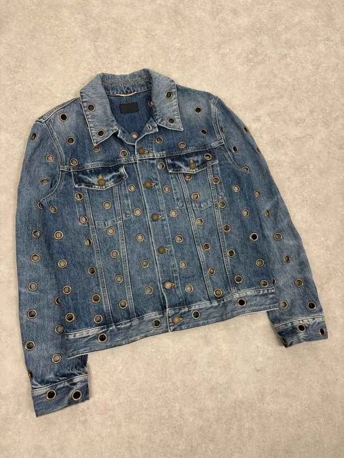 Saint Laurent Paris SS2021 Saint Laurent Light Blue Eyelet Denim Jacket Size S / US 4 / IT 40 - 4 Thumbnail