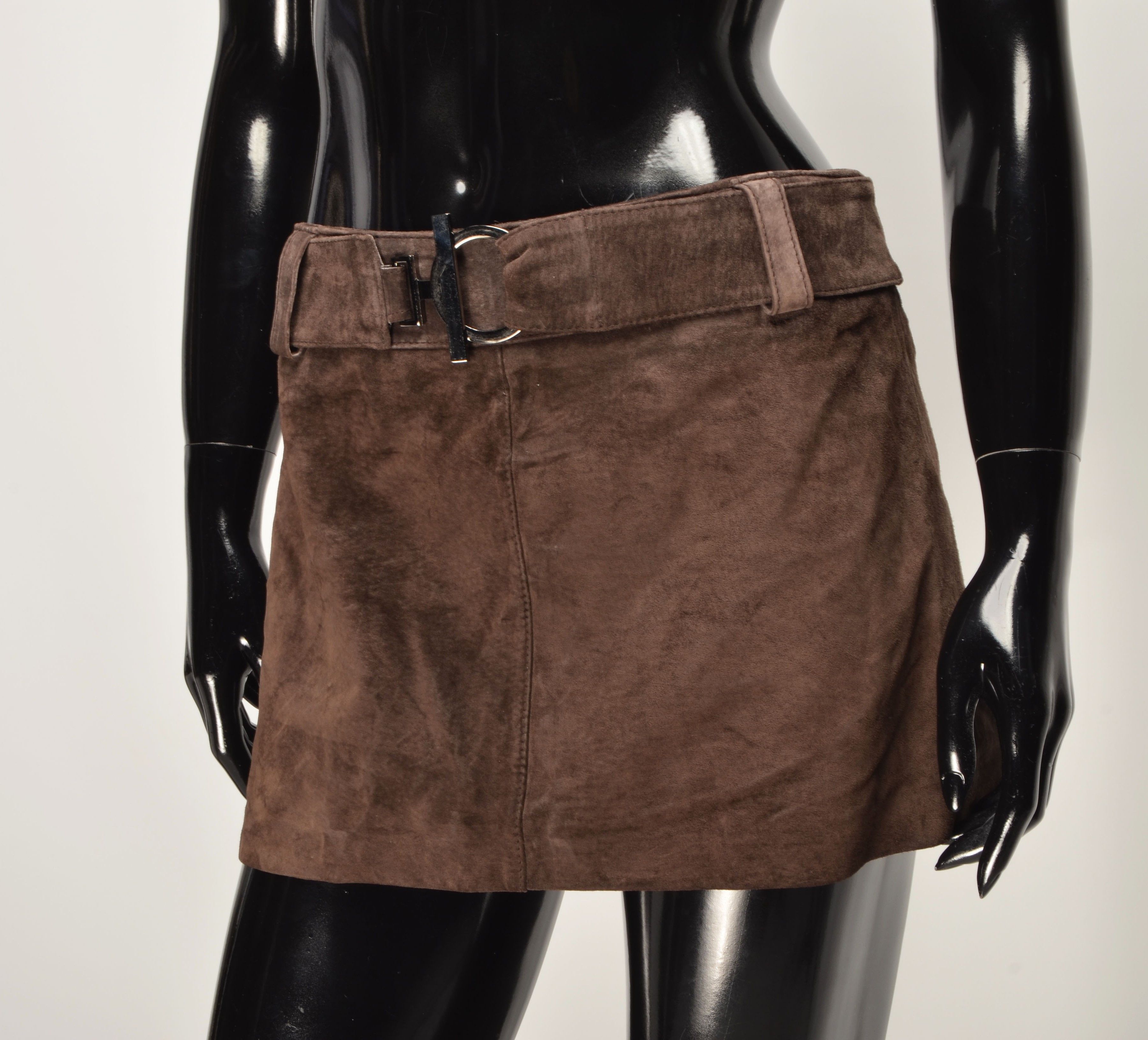 Vintage Rare Jane Norman Y2K Belted Suede Leather Mini Skirt Size 28" / US 6 / IT 42 - 2 Thumbnail