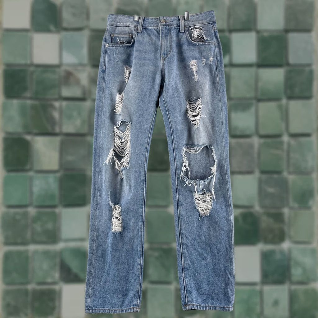 Vintage Lovers + Friends Jeremy Boyfriend Jeans Womens Size 25 Blue Destroyed High-Rise Jeans Size 42" / US 20 - 1 Thumbnail