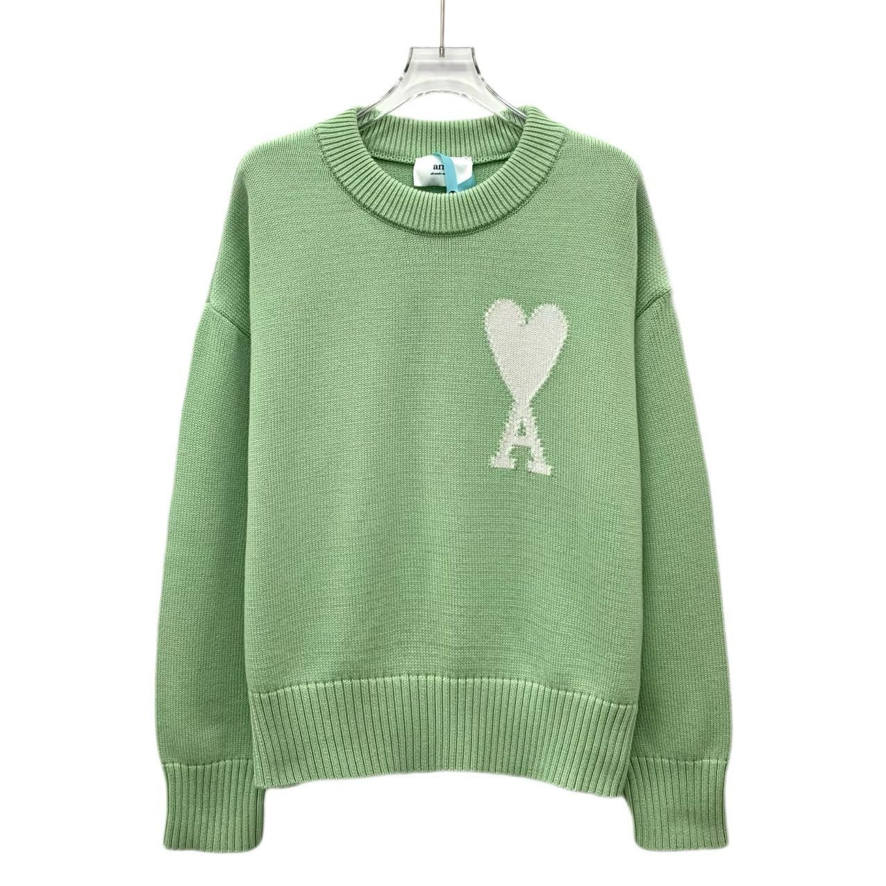 AMI Ami Green Heart Logo Intarsia Long Sleeve Knit Sweater K26WX Size S / US 4 / IT 40 - 1 Thumbnail
