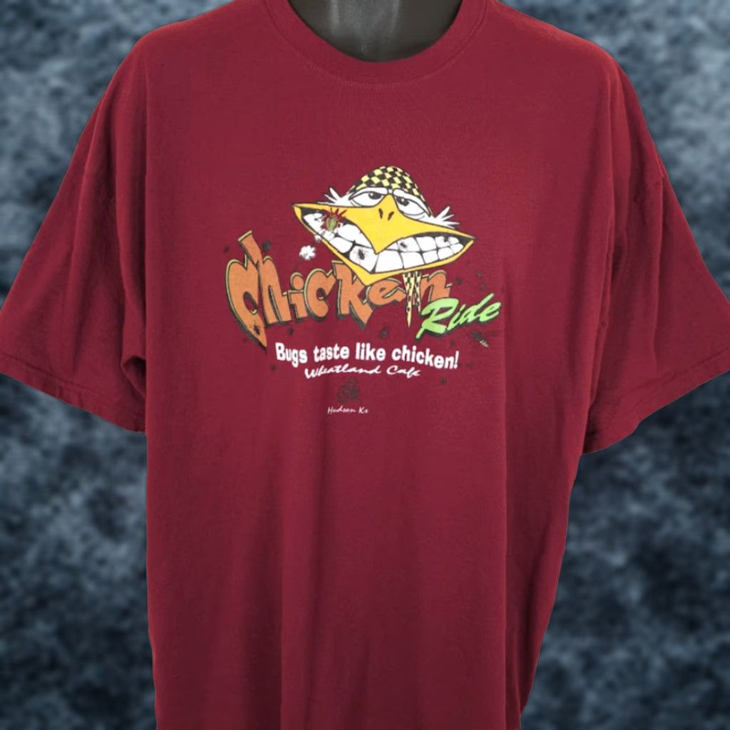 Gildan Hudson Chicken Ride T Shirt Mens 2XL Red Bike Ride Kansas Wheatland Cafe Gildan Cotton Crew Neck Short Sleeve Vintage: No Size US XXL / EU 58 / 5 - 1 Thumbnail