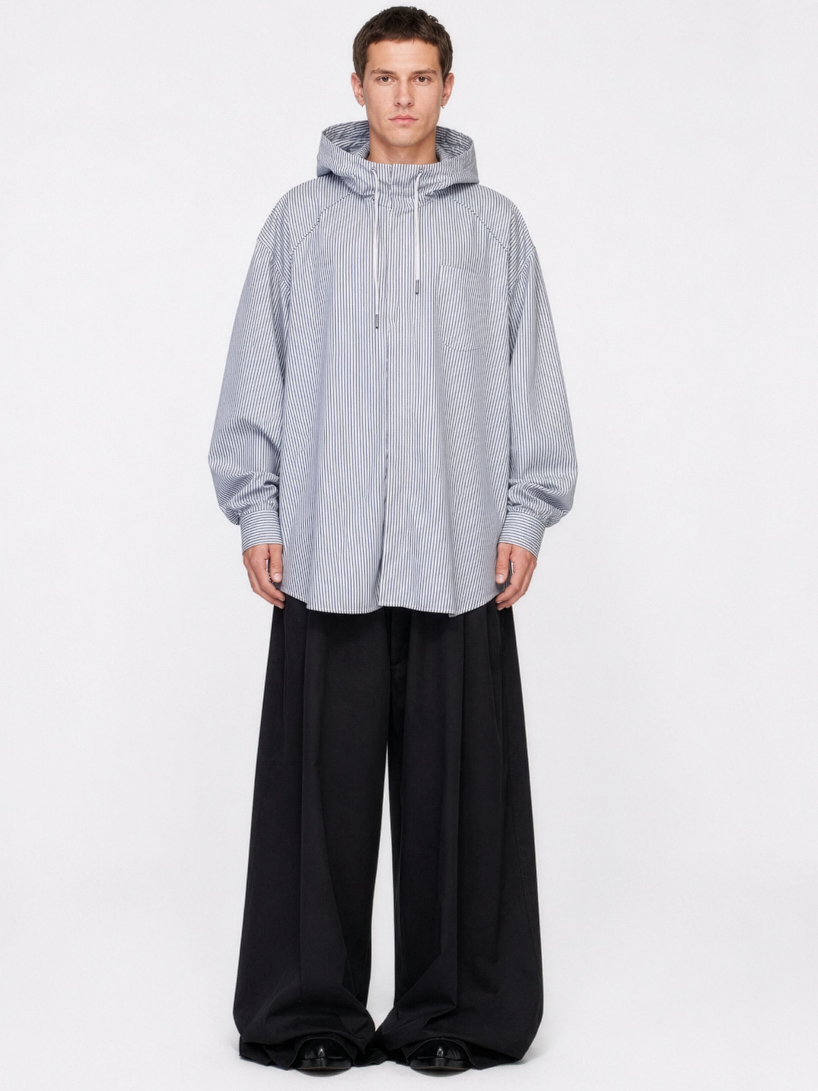Juun.J Oversized Striped Cotton Hooded Shirt Size US L / EU 52-54 / 3 - 2 Thumbnail