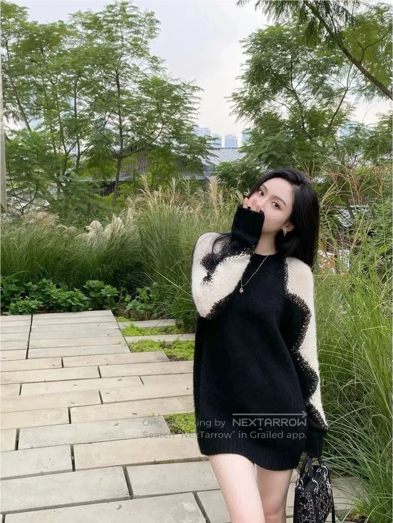Saint Laurent Paris Black and White Mohair Knit Sweater