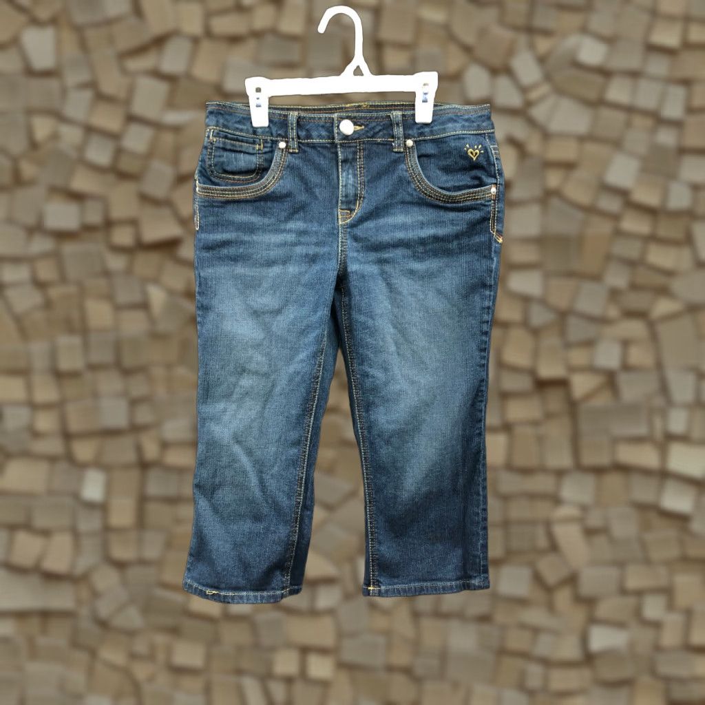 Vintage Justice Simply Low Capri Jeans Size 14 Juniors Dark Wash Blue Denim Womens Regular 5-Pocket Size 36" / US 14 / IT 50 - 1 Thumbnail