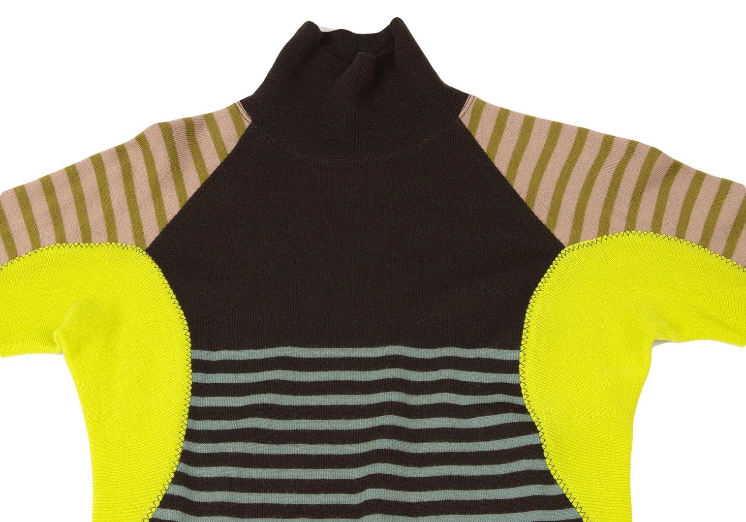 Jean Paul Gaultier High Neck Knit Striped Top in Brown Pink Yellow, Size 44 Size US S / EU 44-46 / 1 - 2 Thumbnail