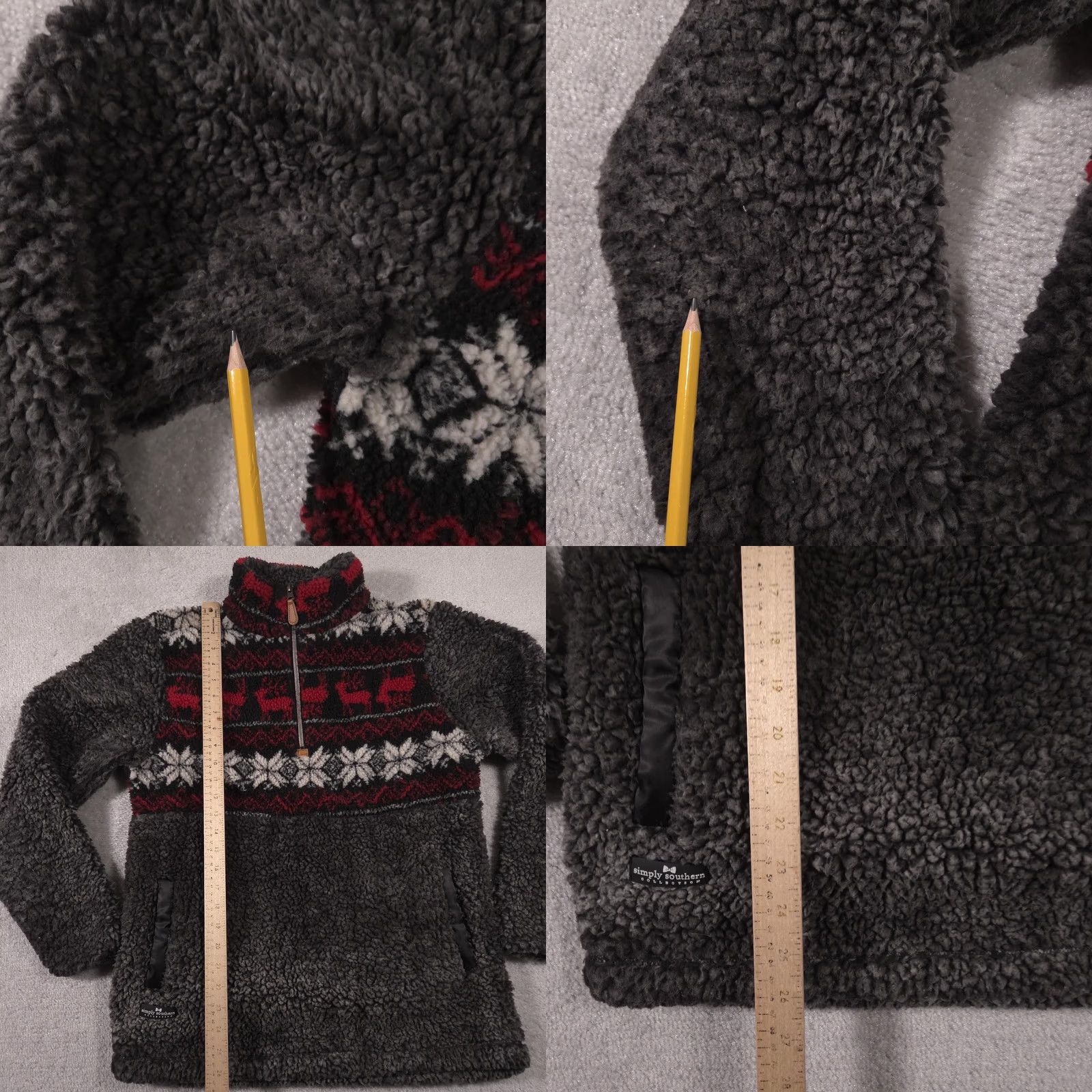 Vintage VINTAGE? Simply Southern Sherpa Pullover Womens M Gray Reindeer Snowflake 1/4 Zip Size M / US 6-8 / IT 42-44 - 8 Thumbnail
