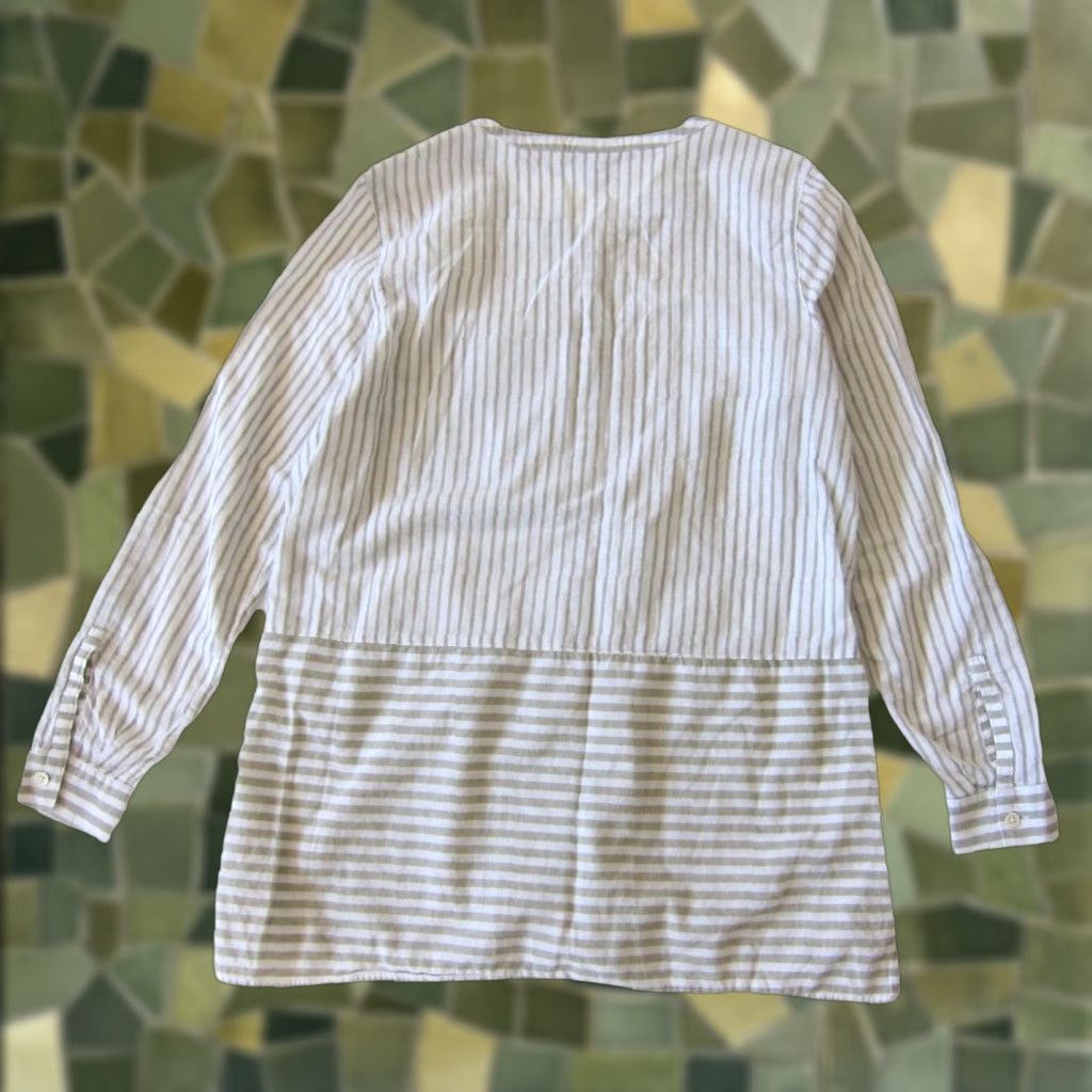 J. Jill J. Jill Blouse 100% Cotton White Brown Stripe Button Down Long Sleeve Small Women Size S / US 4 / IT 40 - 1 Thumbnail