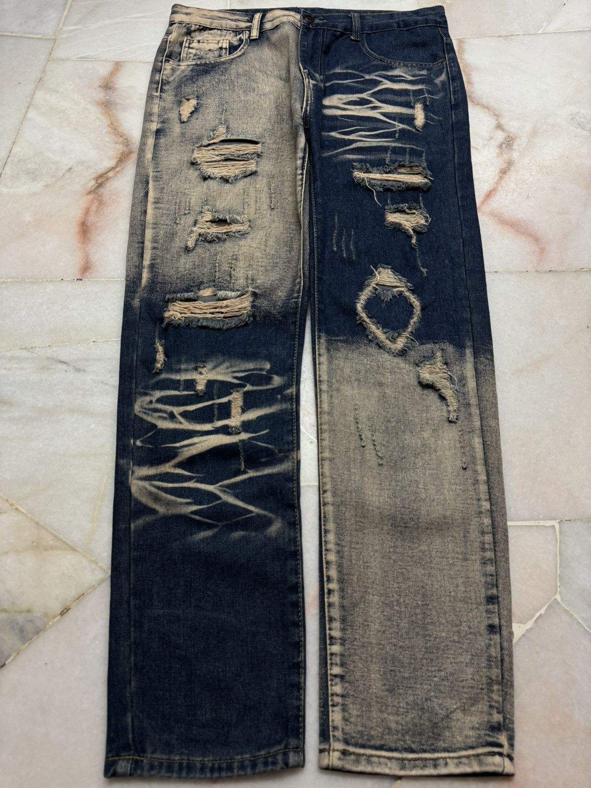 Kapital 💥RARE💥SICK JAPANESE 2 TONE COLOR DISTRESSED RIPPED JEANS Size US 34 / EU 50 - 17 Thumbnail