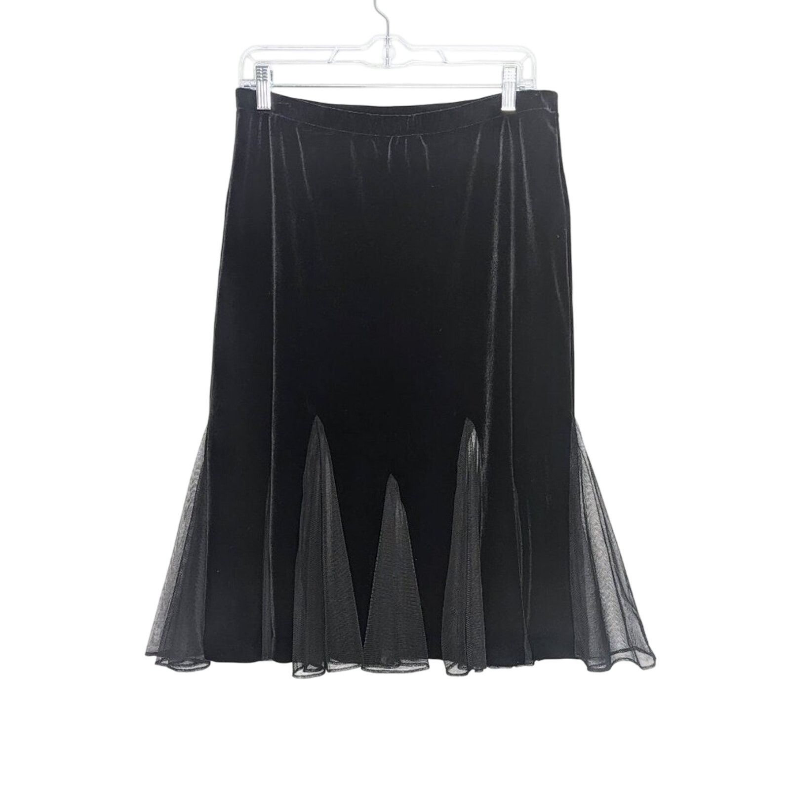 Vintage Vintage 90's Black Velvet Skirt Elastic Waist Sheer Insert Size 30" / US 8 / IT 44 - 1 Thumbnail