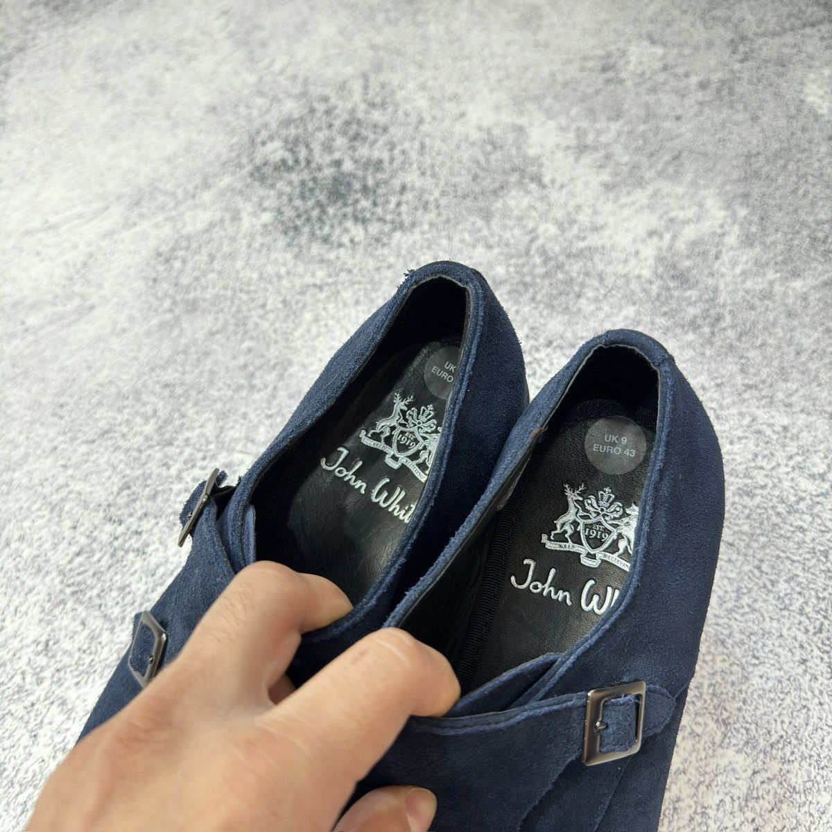 Designer John White Mens Navy Suede Double Monks US10-10.5 28-28.5cm Size US 10 / EU 43 - 11 Thumbnail