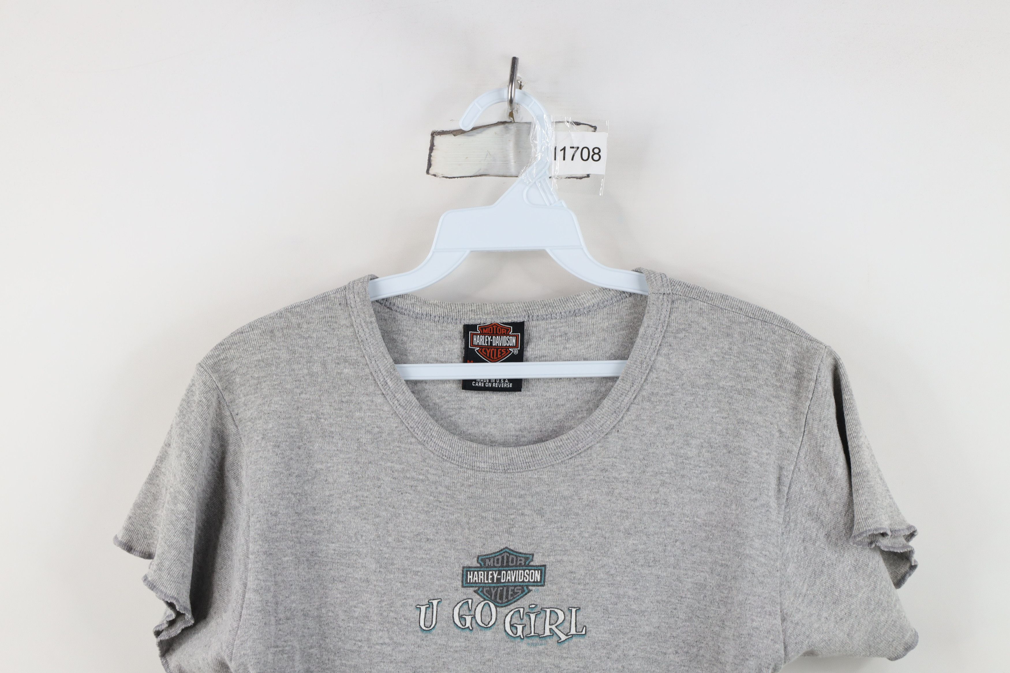 Harley Davidson Vintage Y2K 2002 Harley Davidson Cropped T-Shirt Gray USA Size M / US 6-8 / IT 42-44 - 2 Thumbnail