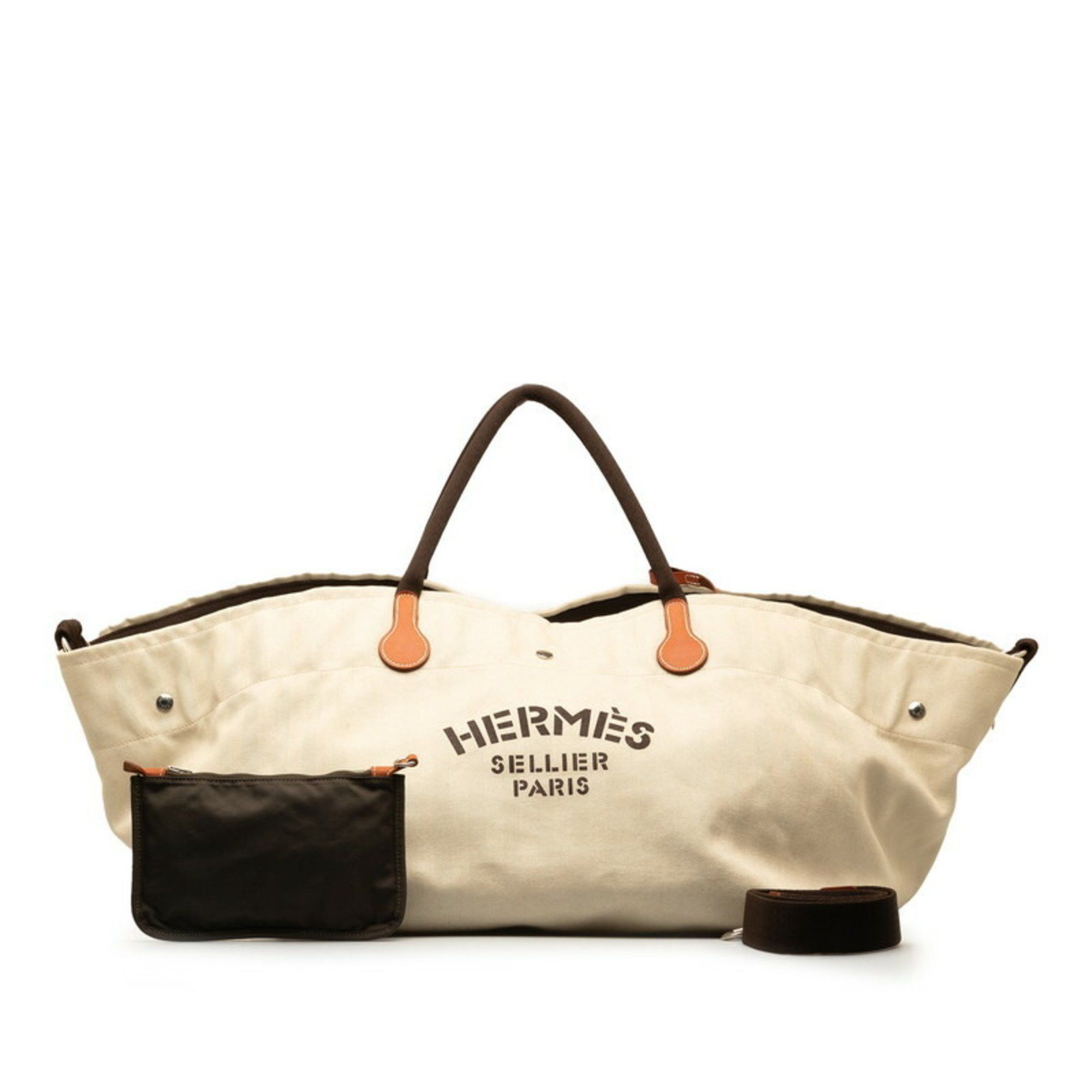 image of Hermes Cavalier Handbag Shoulder Bag Beige Brown Canvas Ladies Hermes, Women's
