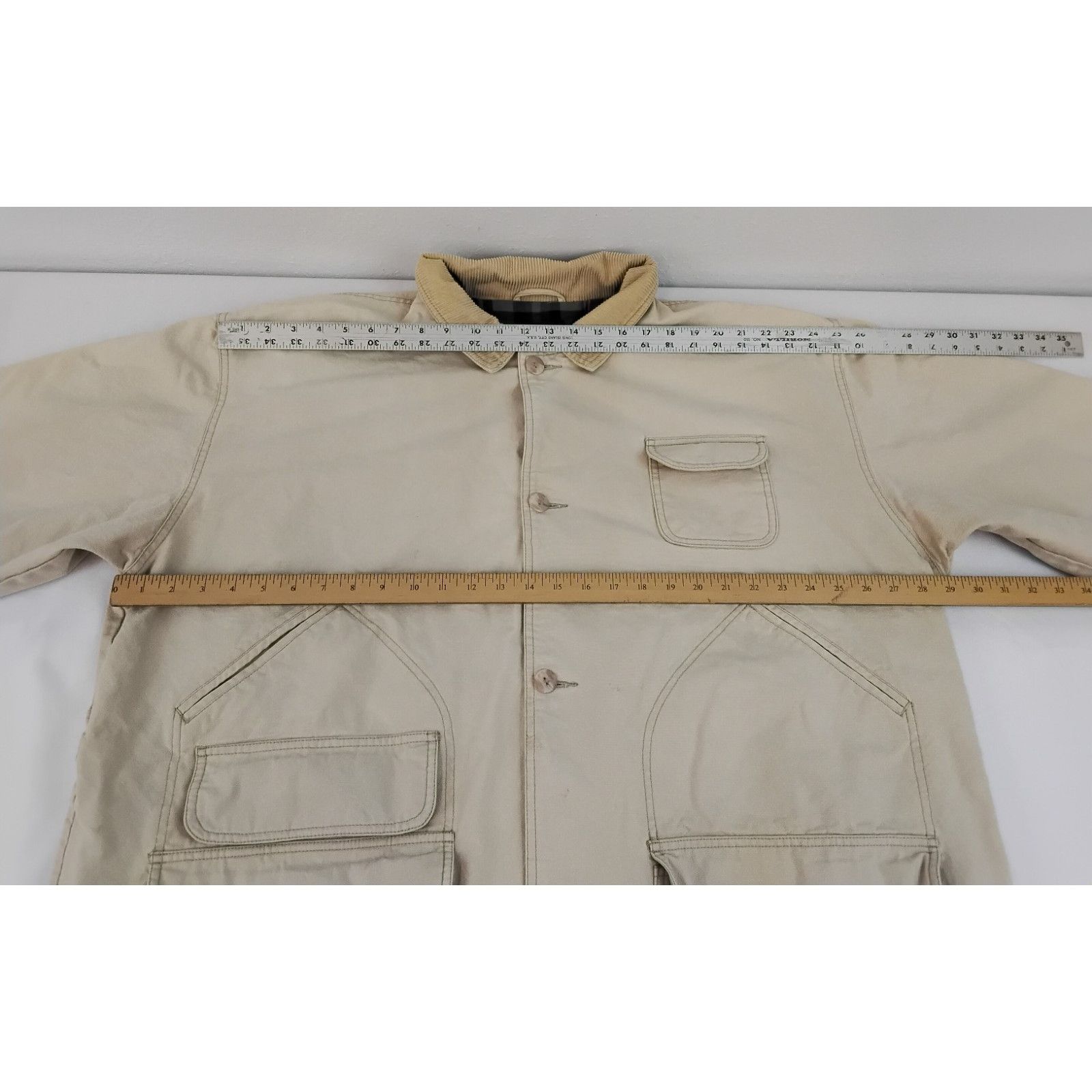 Izod Izod Chore Coat Men's XL Beige Corduroy Collar VTG Hong Kong Size XXL / US 16-18 / IT 52-54 - 11 Thumbnail