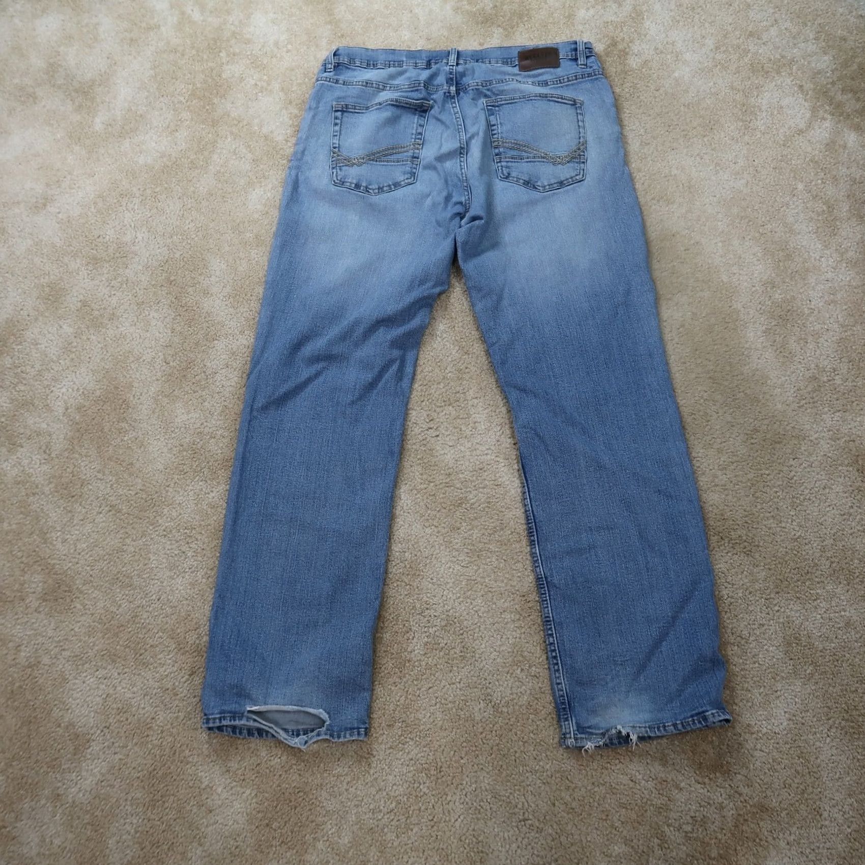 Denime Reclaim Jeans Regular Straight Men 36x34 Denim Blue Stretch Cotton Blend 5-Pocket Zipper Belt Loops Logo Distressed Light Wash Mens Size US 36 / EU 52 - 7 Thumbnail