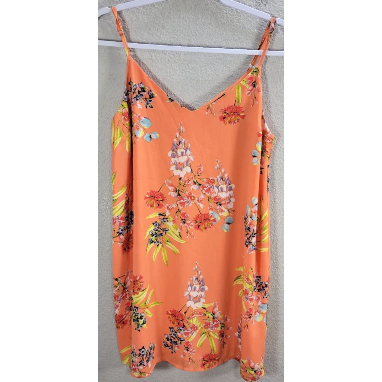 Cotton On Cotton On Womens Mini Dress Shirt Sleeveless Orange Floral V-Neck Lined Polyester Sz S Short Size 28" / US 6 / IT 42 - 4 Thumbnail