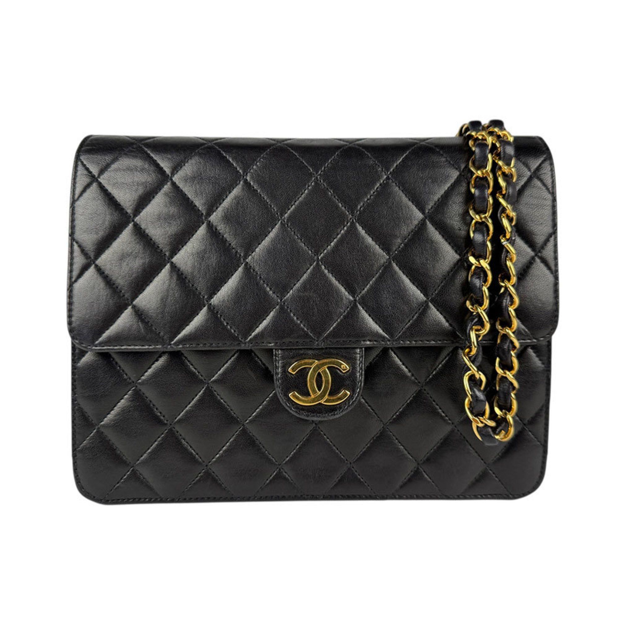 Chanel Shoulder Bag Matelasse Leather Metal Black Gold Women's N1179