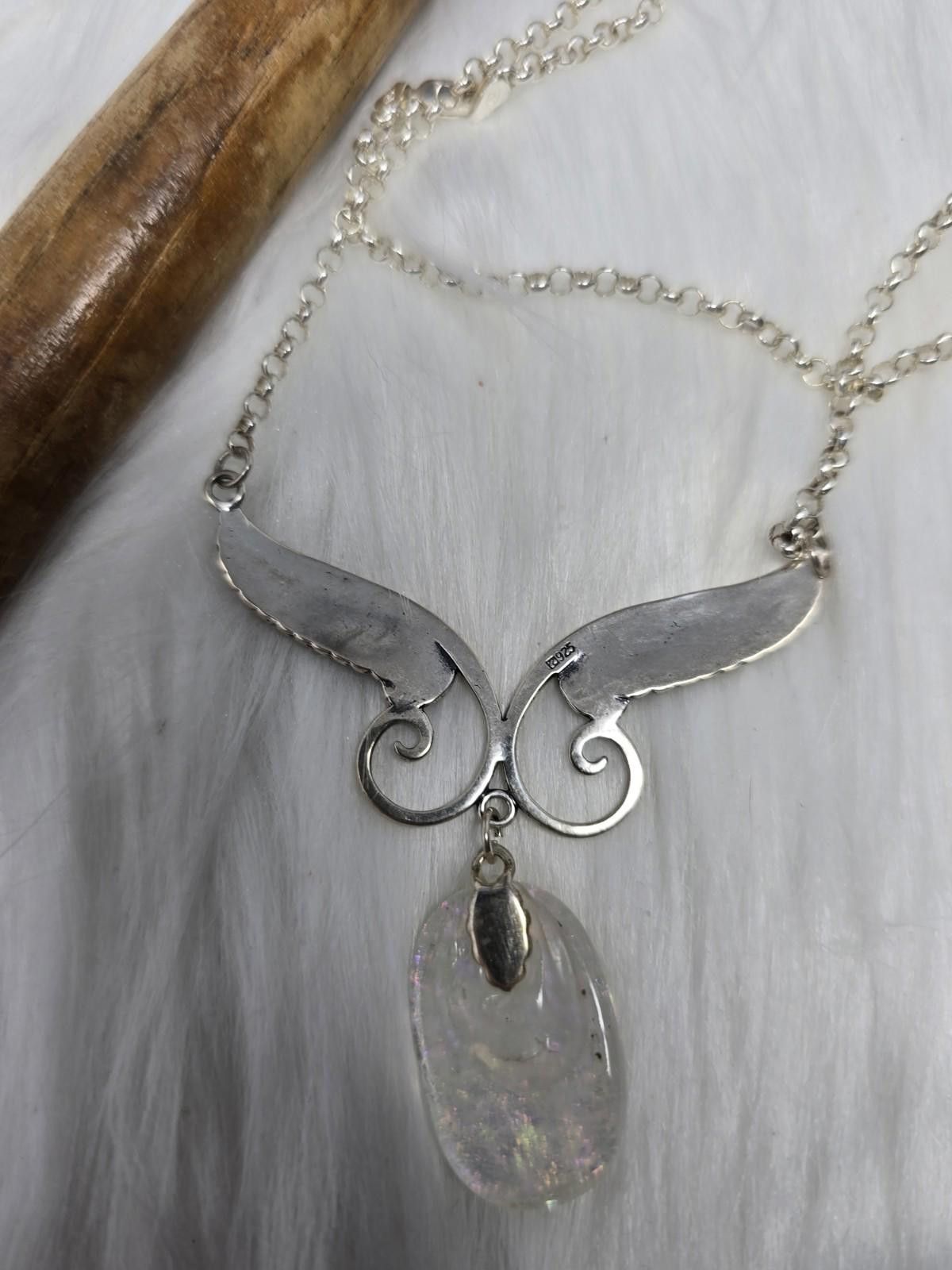 Other 925 Sterling Silver Angel Wing Dichroic Glass Necklace 13g Size ONE SIZE - 4 Thumbnail