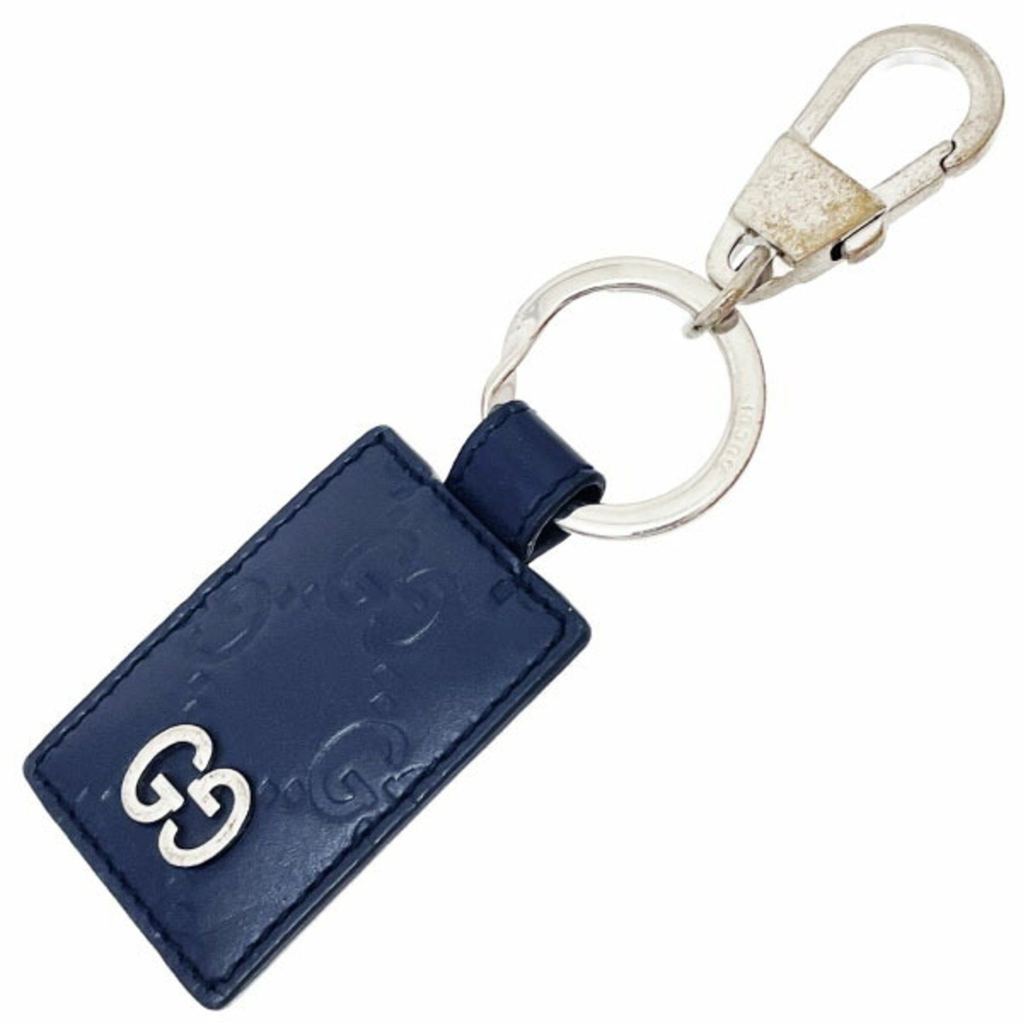 Gucci Keychain Signature Leather Keyring Calf Navy 478136 GUCCI GG