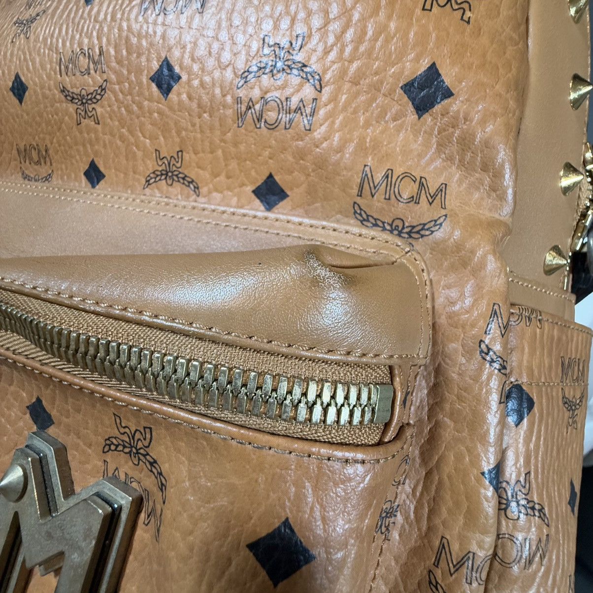 MCM MCM Visetos Studded Medium Stark M Logo Backpack Cognac Size ONE SIZE - 12 Thumbnail