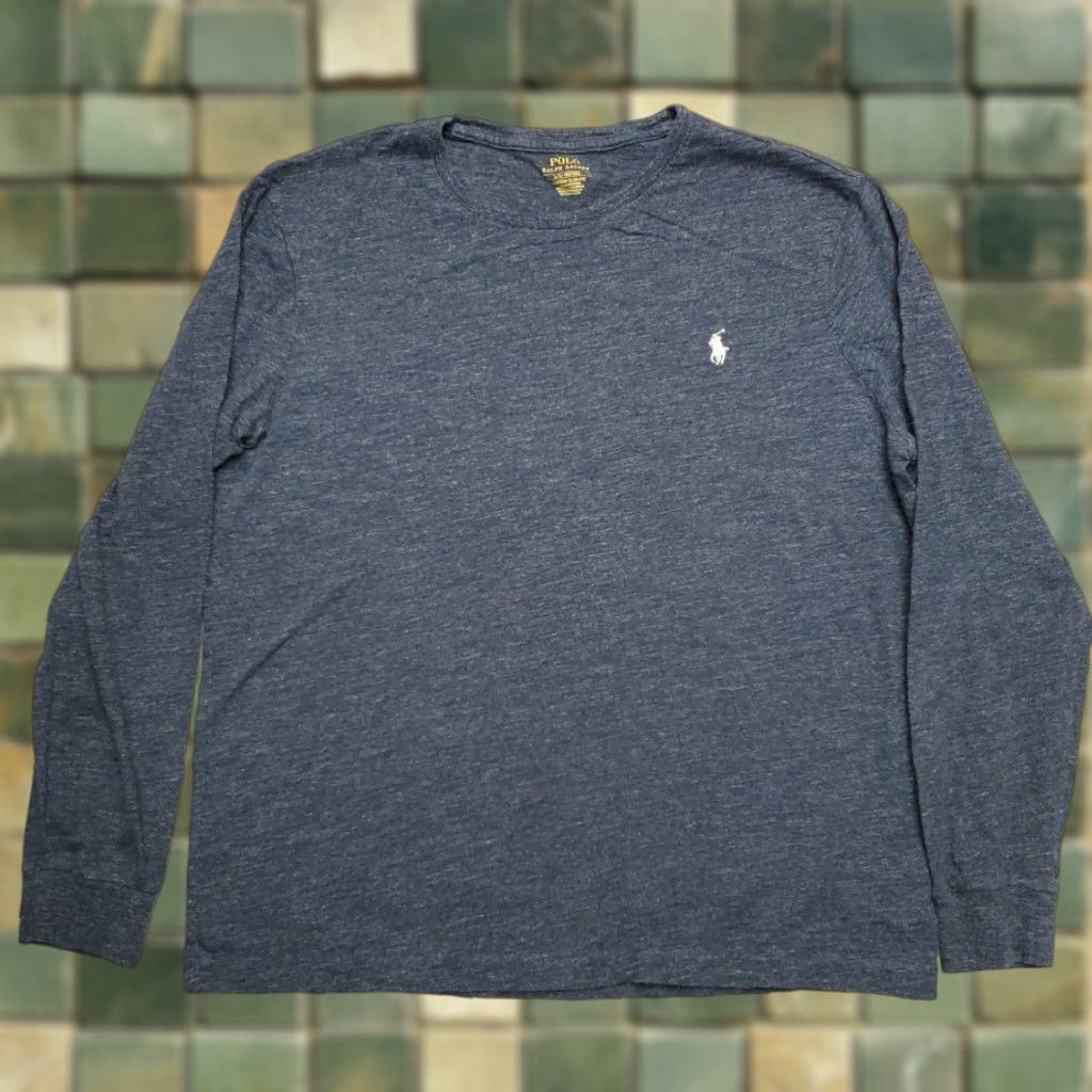 Polo Ralph Lauren VINTAGE Polo Ralph Lauren Shirt Mens L Blue Slim Fit Long Sleeve Cotton Crew Neck Tee Size US L / EU 52-54 / 3 - 1 Thumbnail
