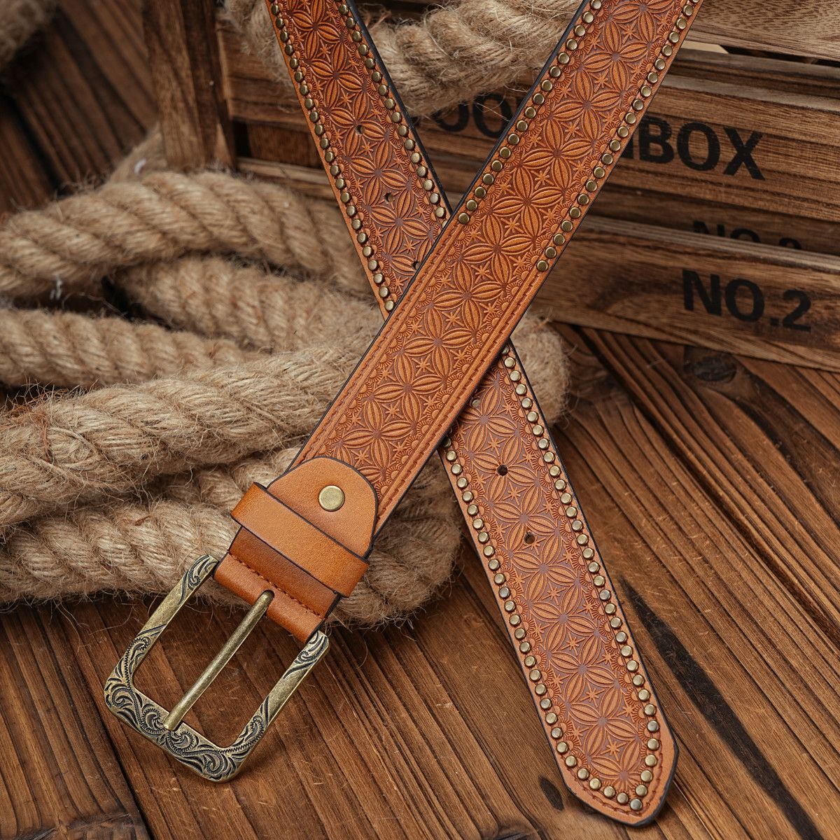 Japanese Brand Floral Engraved Buckle Belt Size ONE SIZE - 2 Thumbnail
