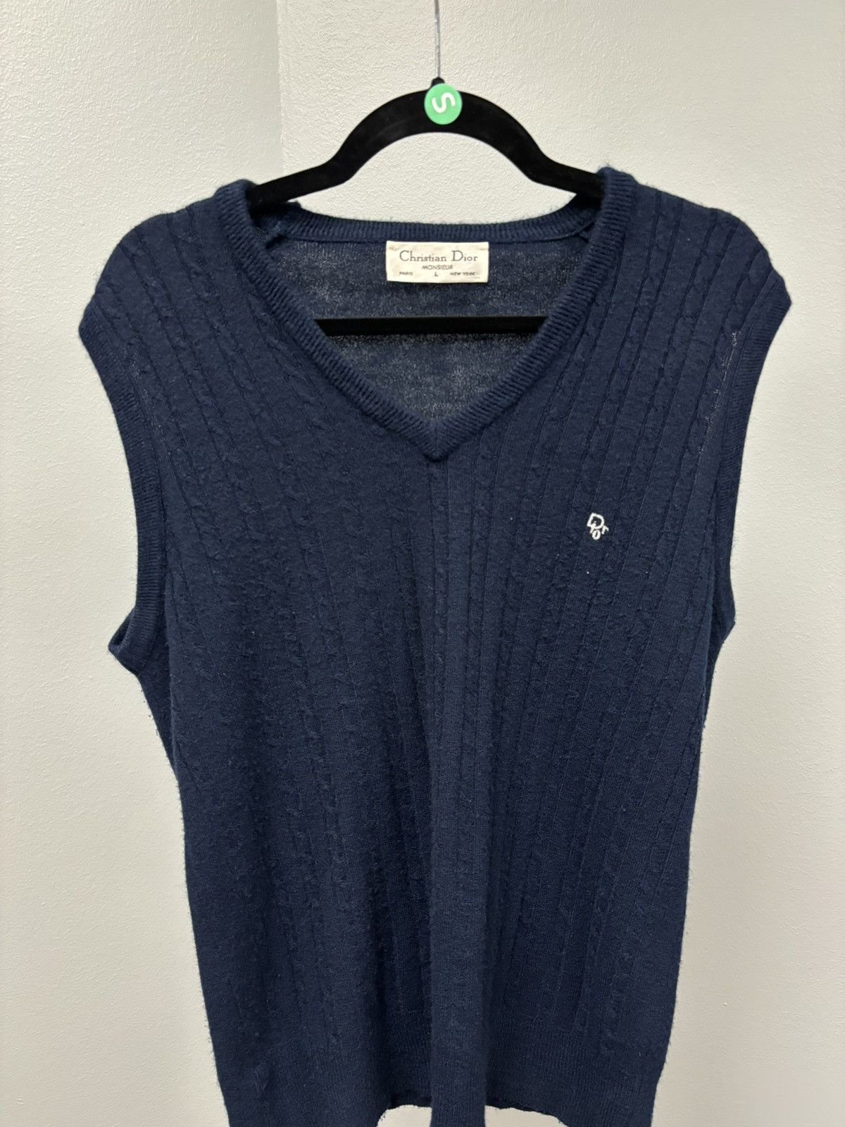 image of Christian Dior Monsieur Christian Dior Sweater Vest in Navy, Men's (Size Small)