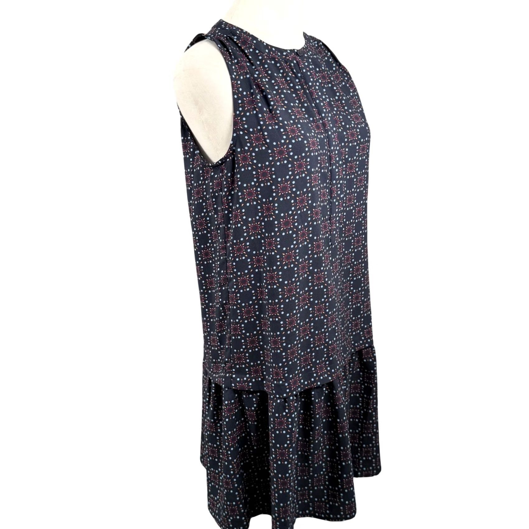 Loft VINTAGE LOFT Womens S Sleeveless Dress Geometric Tile Print Drop Waist Ruffle Boho Mod Size S / US 4 / IT 40 - 5 Thumbnail