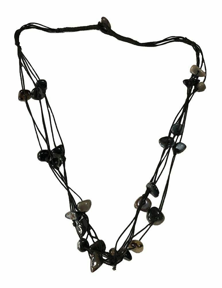 New Black Nylon Necklace With Black Agate