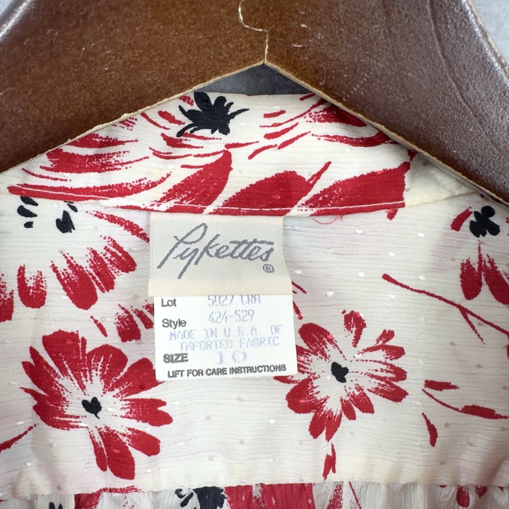 Vintage VINTAGE Pykettes Blouse Womens 10 Floral Button Front Ivory Polyester Balloon Sleeve 70s Womens Blouse Size L / US 10 / IT 46 - 5 Thumbnail