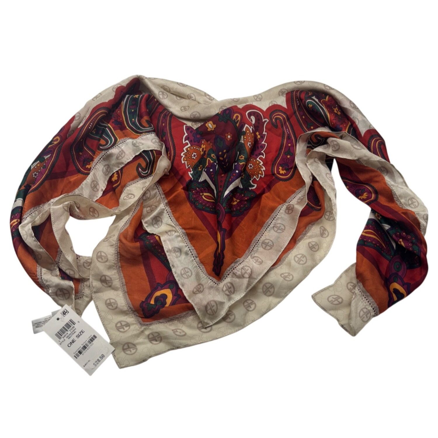 Giani Bernini Giani Bernini Logo Paisley Border Printed Scarf, Neutral-mul Size ONE SIZE - 6 Thumbnail