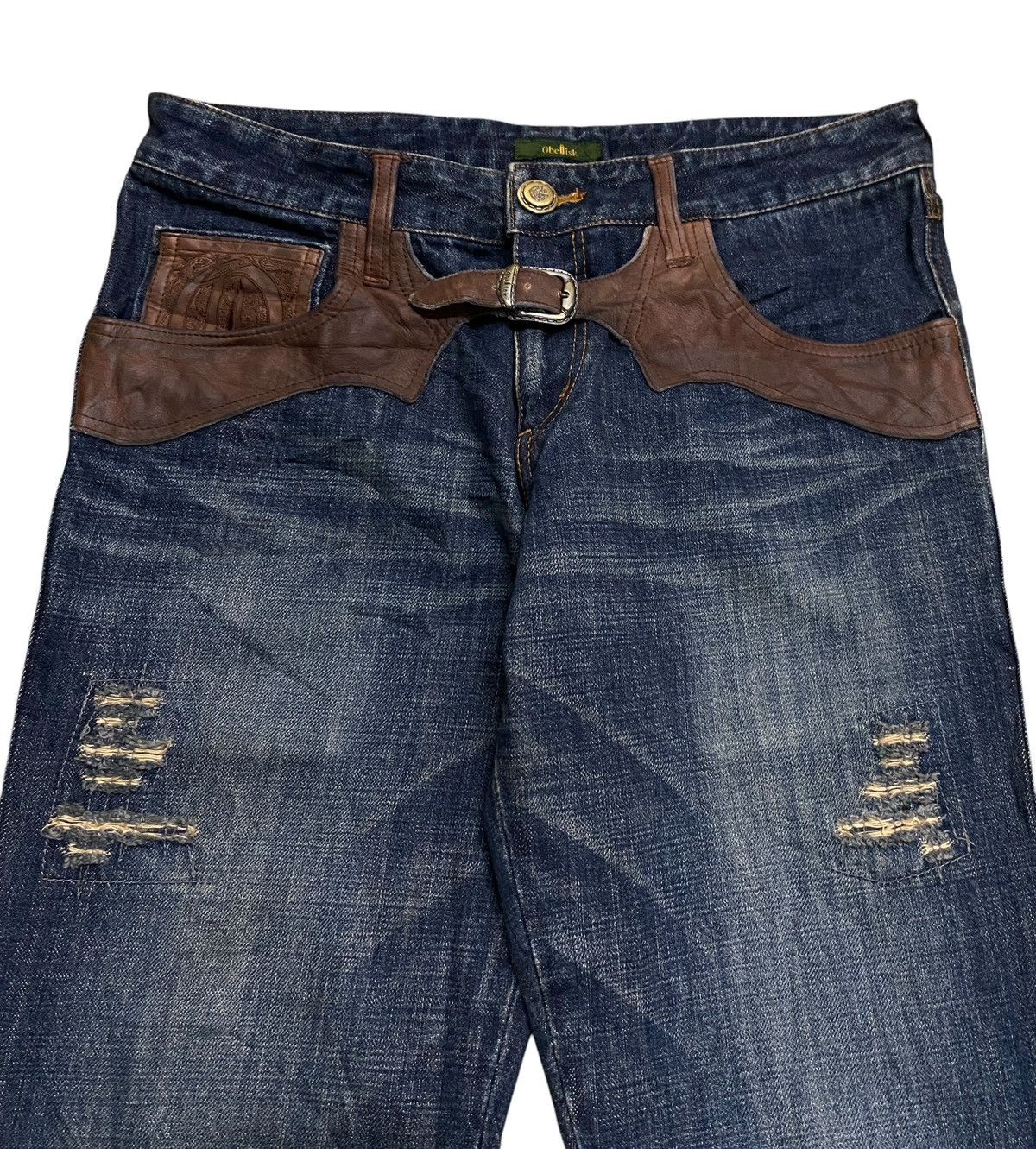 Obelisk Very Rare Vintage Brand Obelisk Flared Ripped Jeans 1990s Size US 30 / EU 46 - 3 Thumbnail