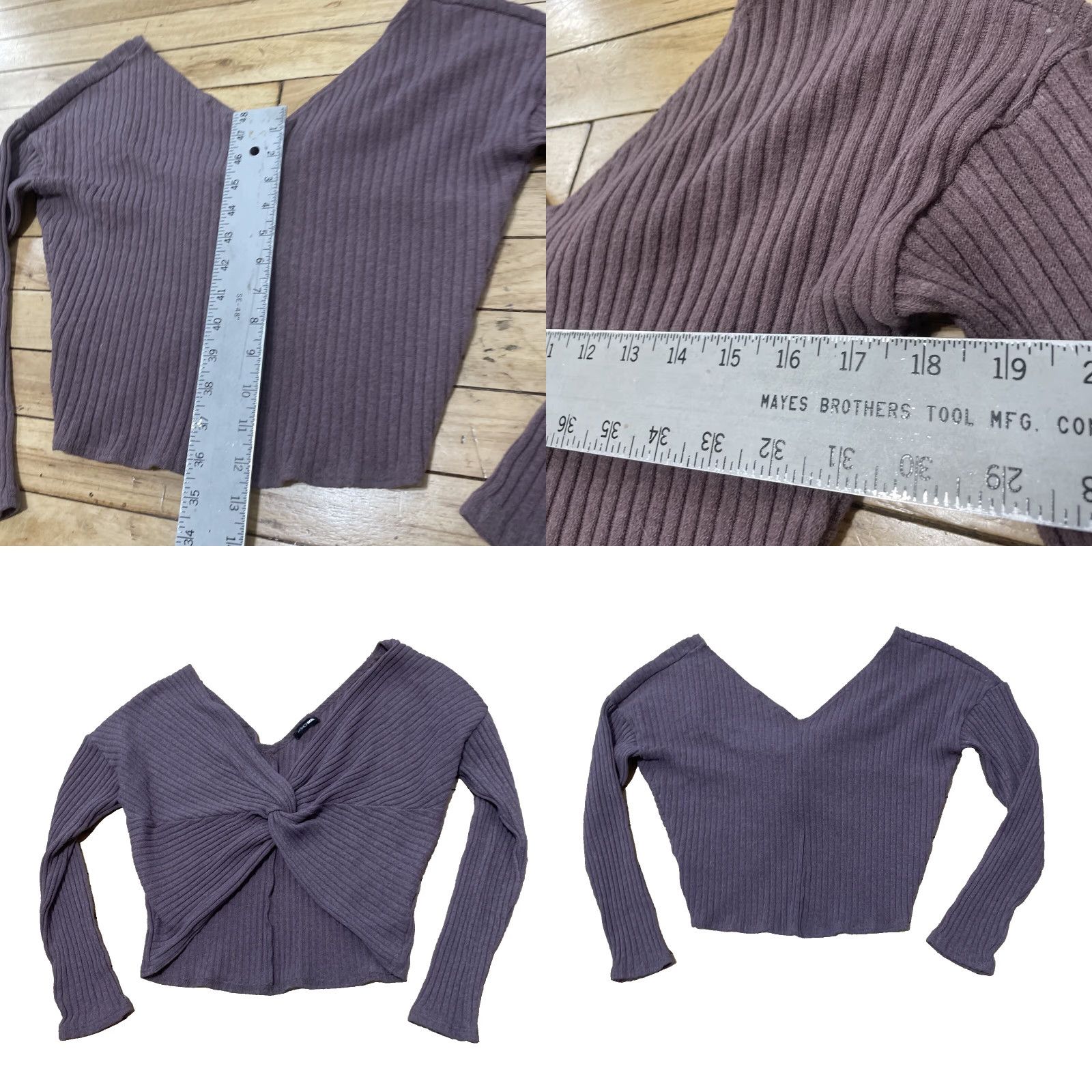 Fashion Nova Fashion Nova Womens Twist Sweater Crop Ribbed V-Neck Dolman Sleeve Purple XS Size XS / US 0-2 / IT 36-38 - 9 Thumbnail