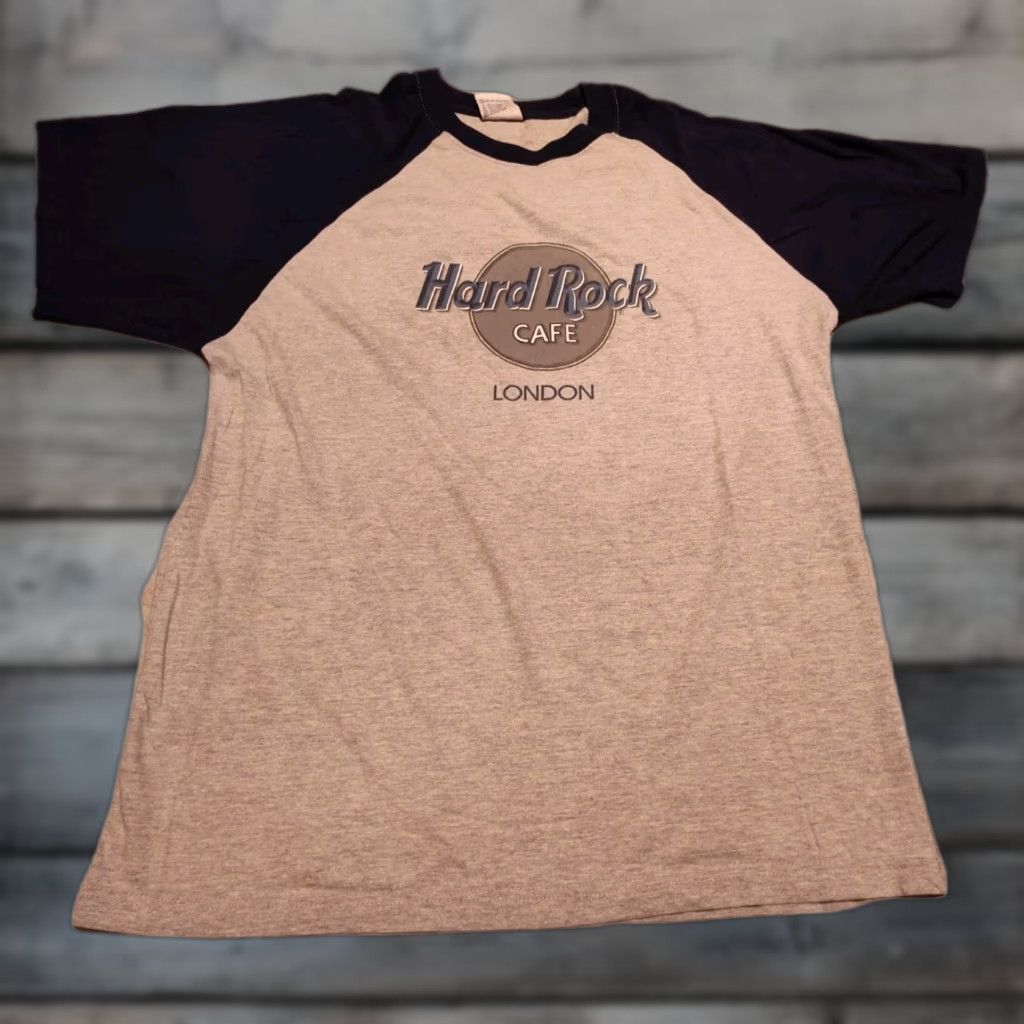 Hard Rock Cafe VINTAGE Hard Rock Cafe London Raglan Tee Shirt XL Unisex Adults Graphic Print 90s Cotton Gray Blue Size US XL / EU 56 / 4 - 1 Thumbnail