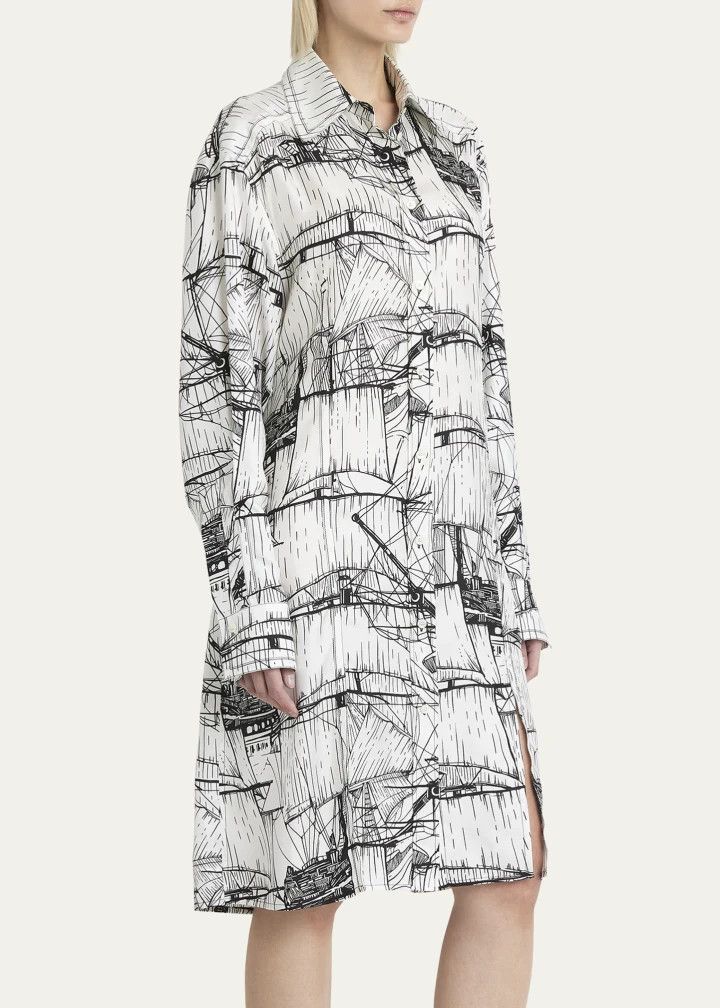 Salvatore Ferragamo o1s1rm0126 Nautical Printed Silk Shirtdress in White/Black Size XS / US 0-2 / IT 36-38 - 4 Thumbnail