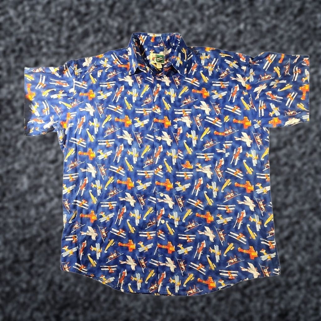 Vintage VINTAGE Johnny Cotton Shirt Mens Large Airplane Aviation Print Blue Made in USA Size US L / EU 52-54 / 3 - 1 Thumbnail