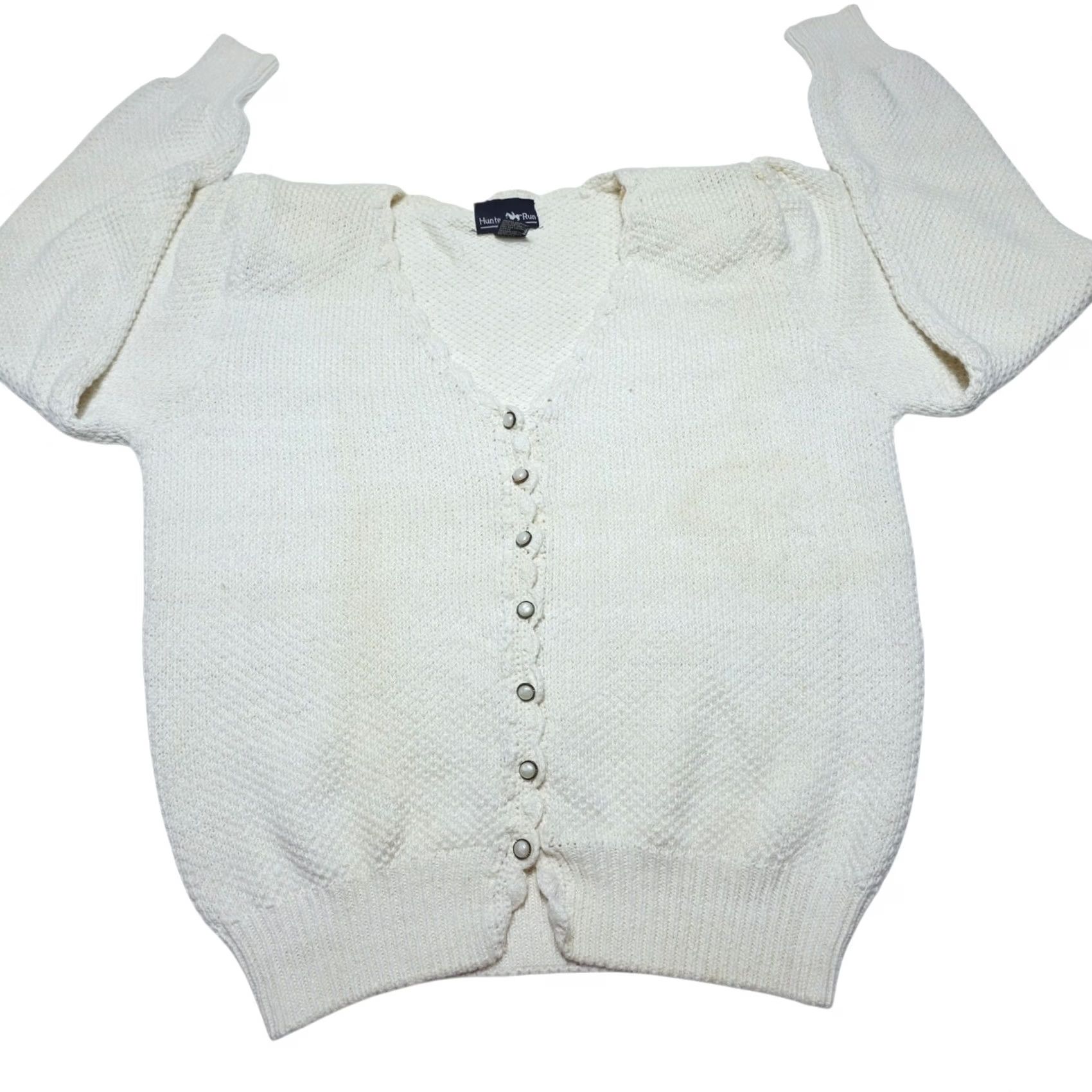 Hunter VINTAGE Hunters Run Cardigan Sweater Ivory Knited Pearl Button-Up Large 90's Woman Wool? Size L / US 10 / IT 46 - 2 Thumbnail