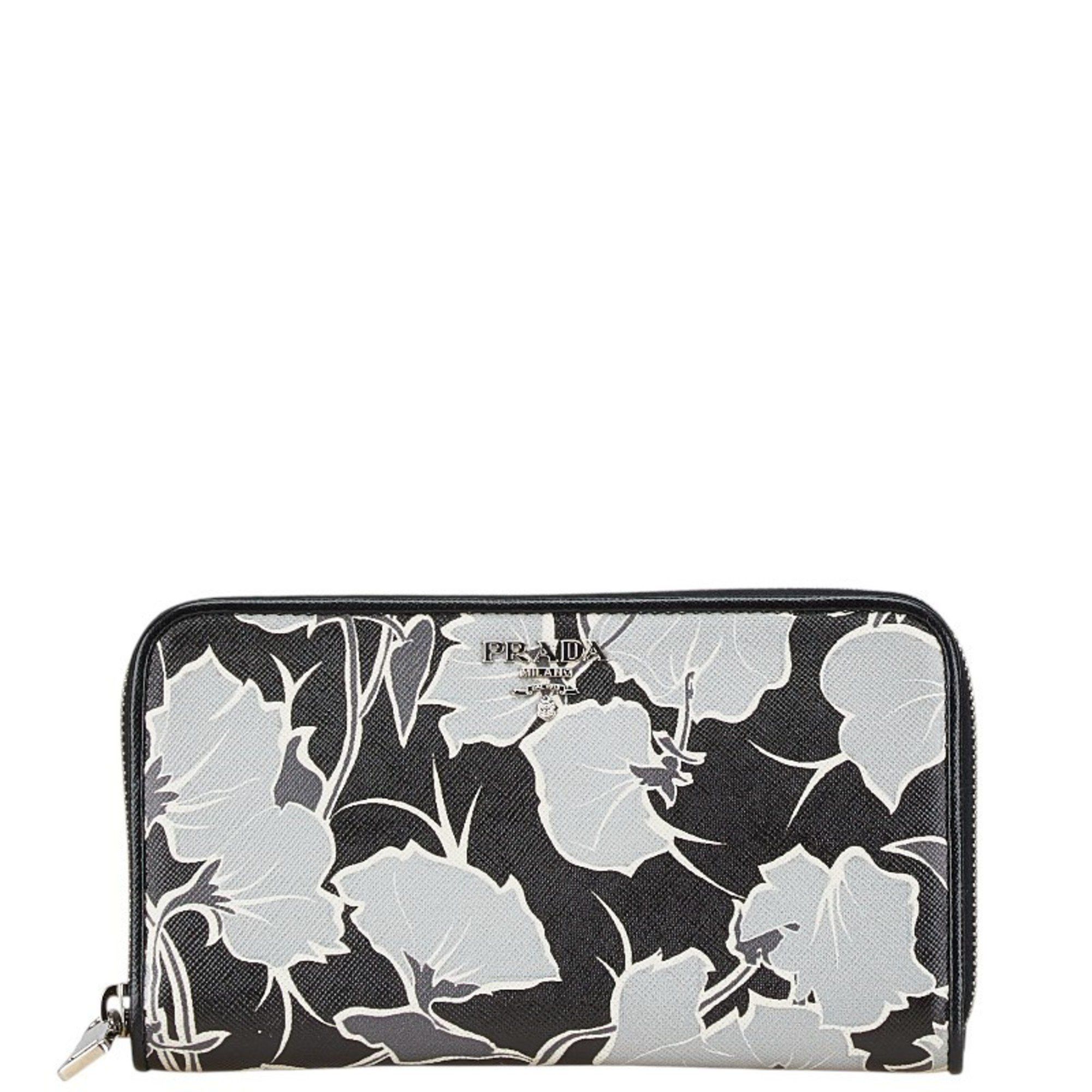 Prada Prada Saffiano Zip-Around Long Wallet 1M0506 Black/Grey Leather Women's PRADA Size ONE SIZE - 1 Thumbnail