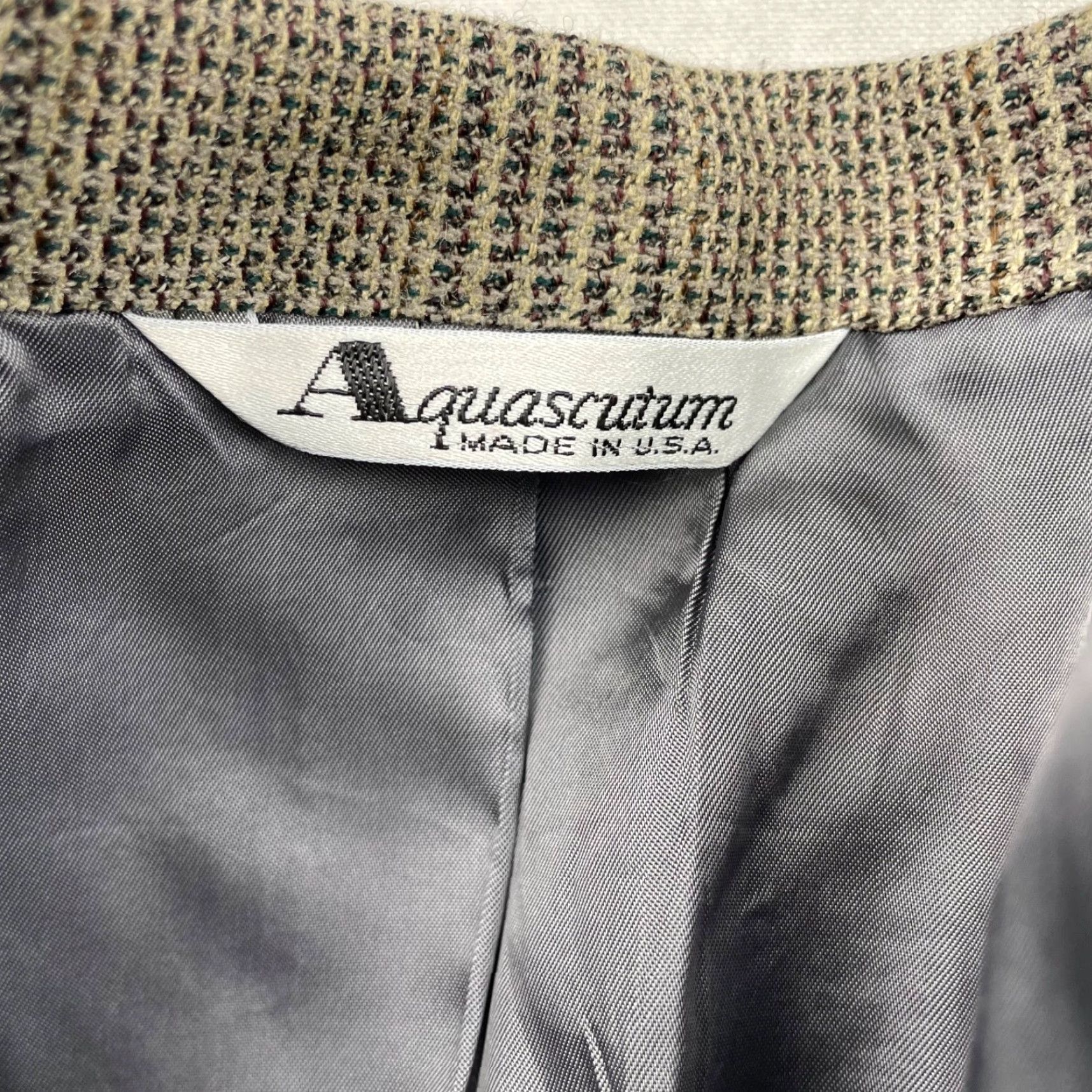 Aquascutum VINTAGE Aquascutum Blazer Jacket Single-Breasted Two-Button Wool Tweed Plaid Beige Gray Tan 46R US Made Mens Size 46R - 5 Thumbnail