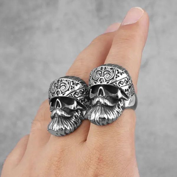 Jewelry Big Beard Hippie Skull Ring Size ONE SIZE - 1 Thumbnail
