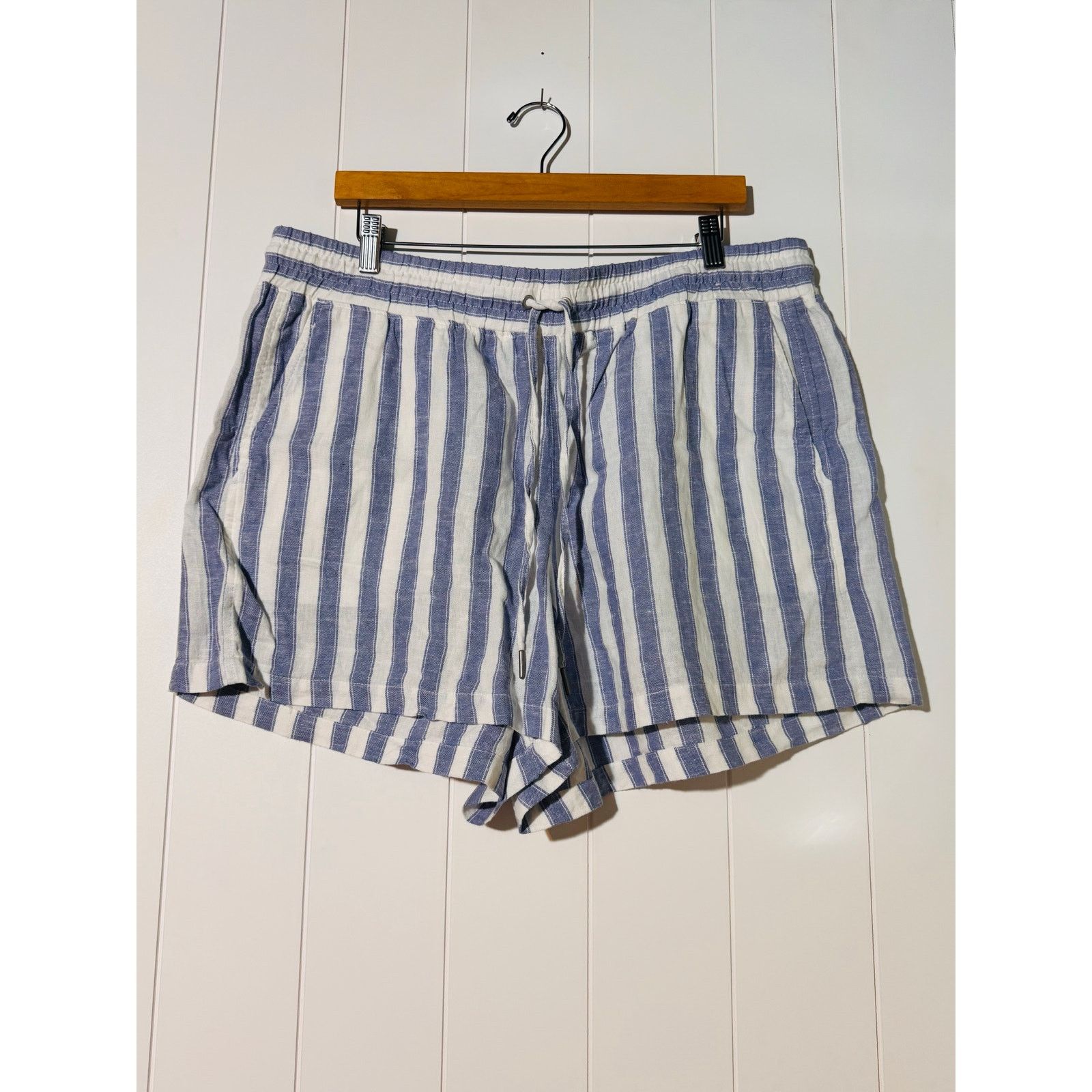 Gap Gap Shorts Womens XL Linen Blend Elastic Waist Blue White Size 36" / US 14 / IT 50 - 4 Thumbnail
