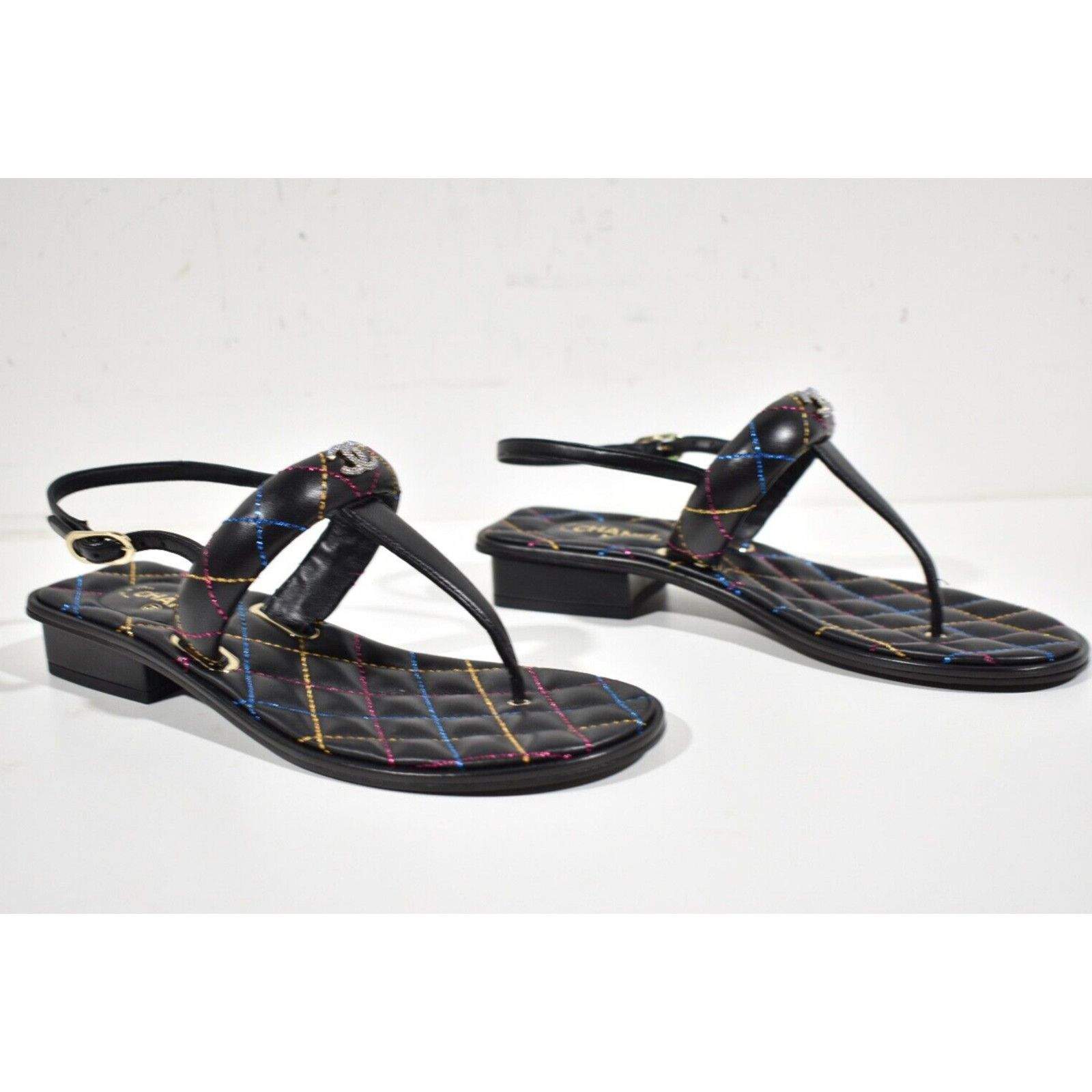 Chanel Chanel 21K Black Multicolor Leather CC Logo Mule Slide Flat Size US 7.5 / IT 37.5 - 3 Thumbnail